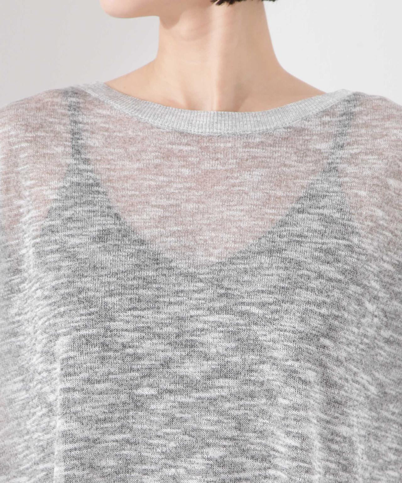 ラメスラブシアーワイドニットトップス