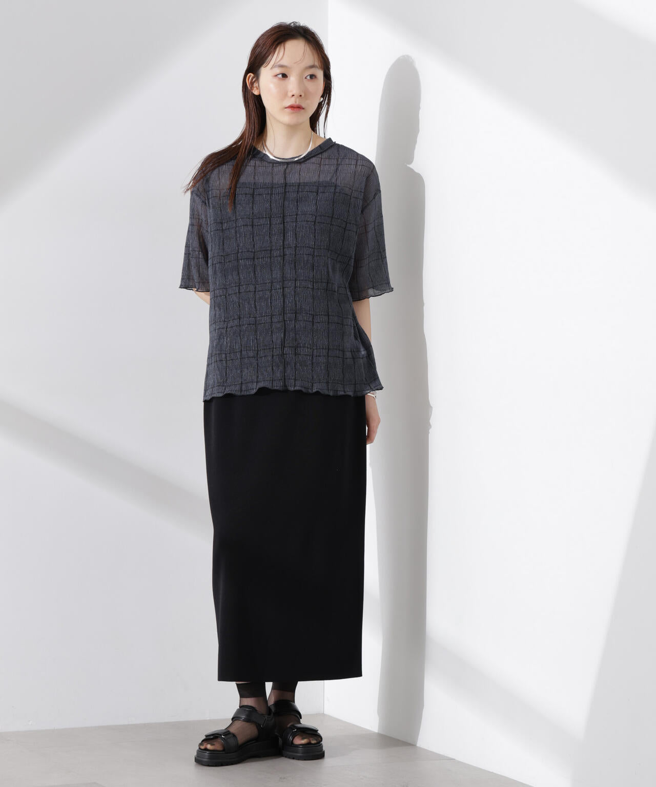 楊柳チェックシアーカットTシャツ