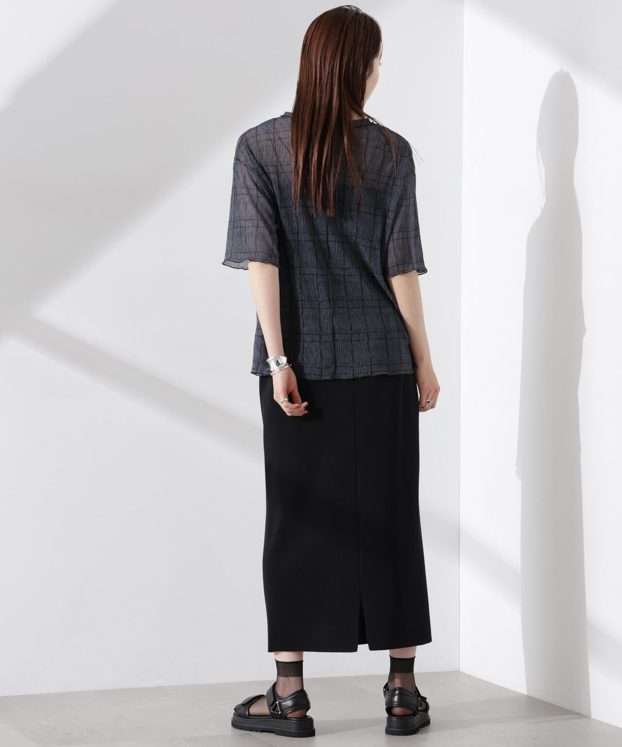楊柳チェックシアーカットTシャツ