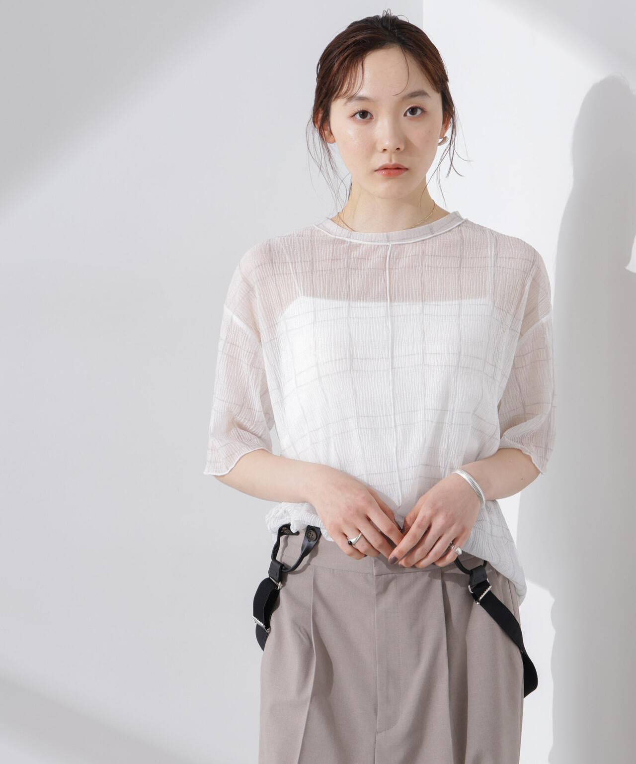 楊柳チェックシアーカットTシャツ
