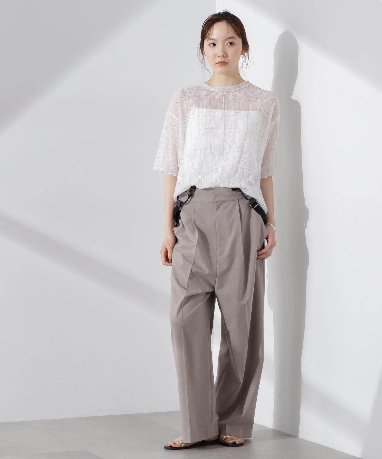楊柳チェックシアーカットTシャツ