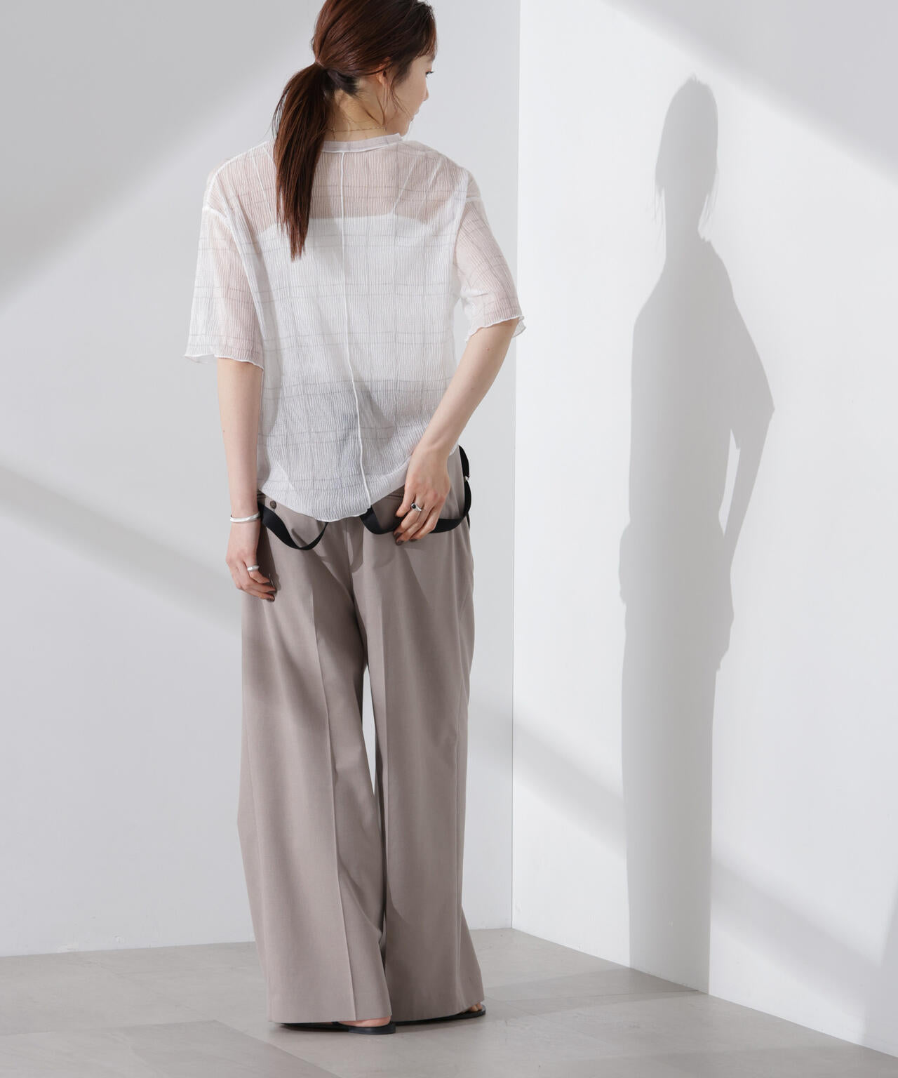 楊柳チェックシアーカットTシャツ