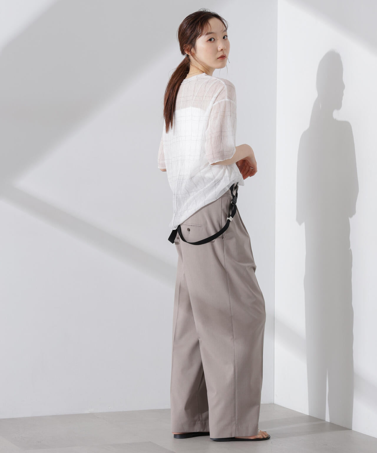 楊柳チェックシアーカットTシャツ