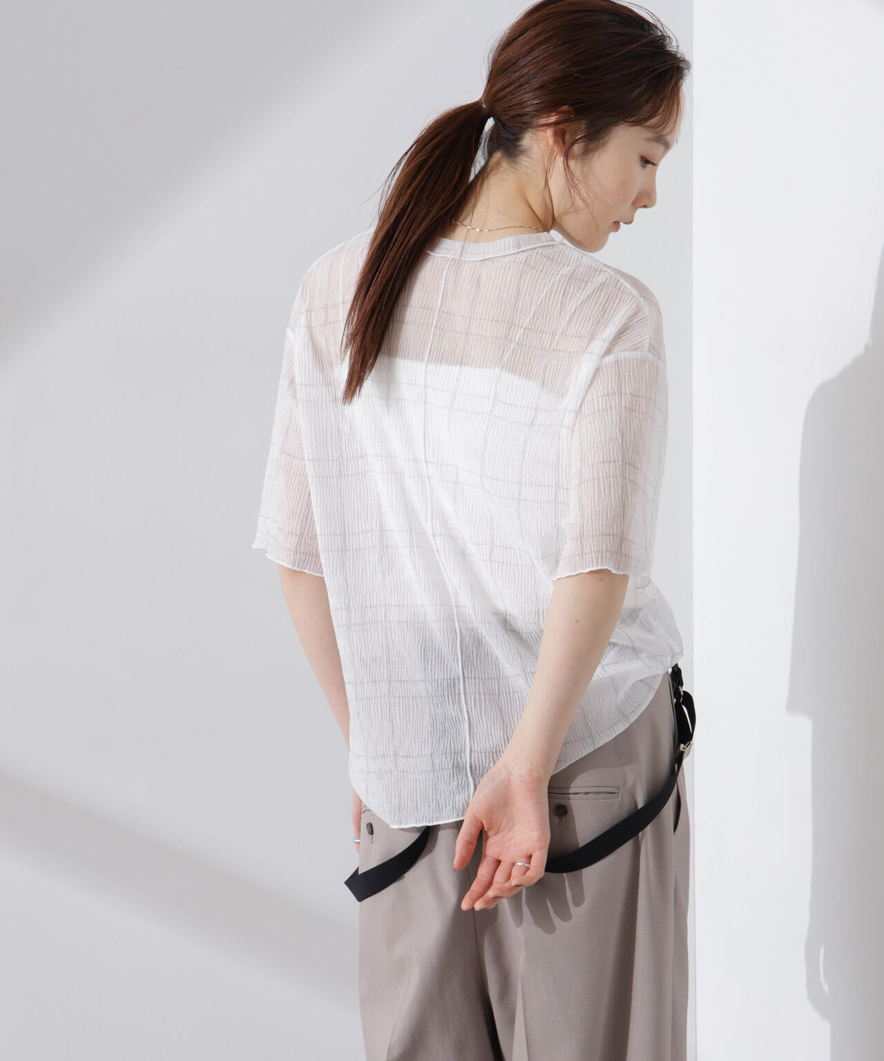 楊柳チェックシアーカットTシャツ