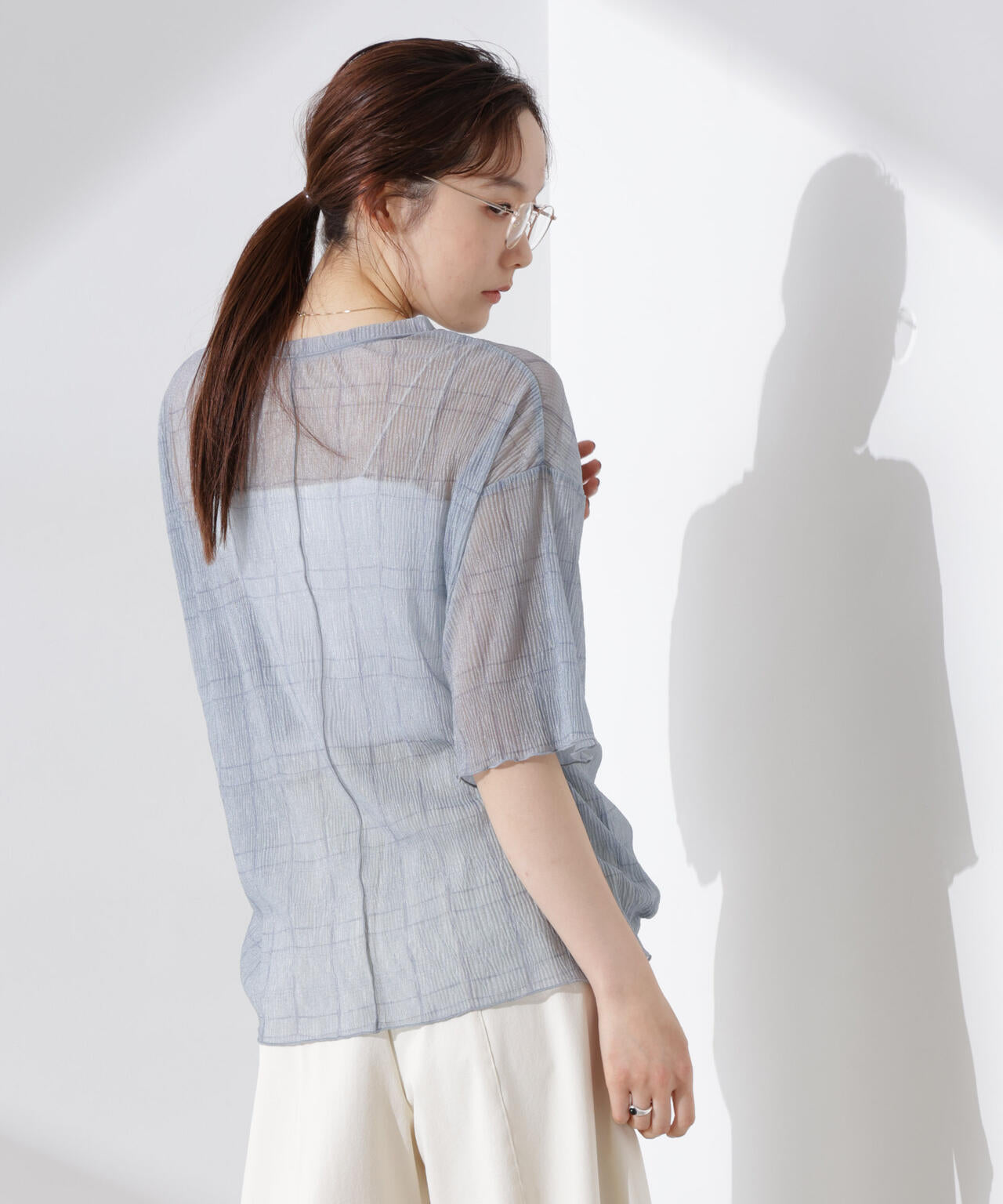 楊柳チェックシアーカットTシャツ