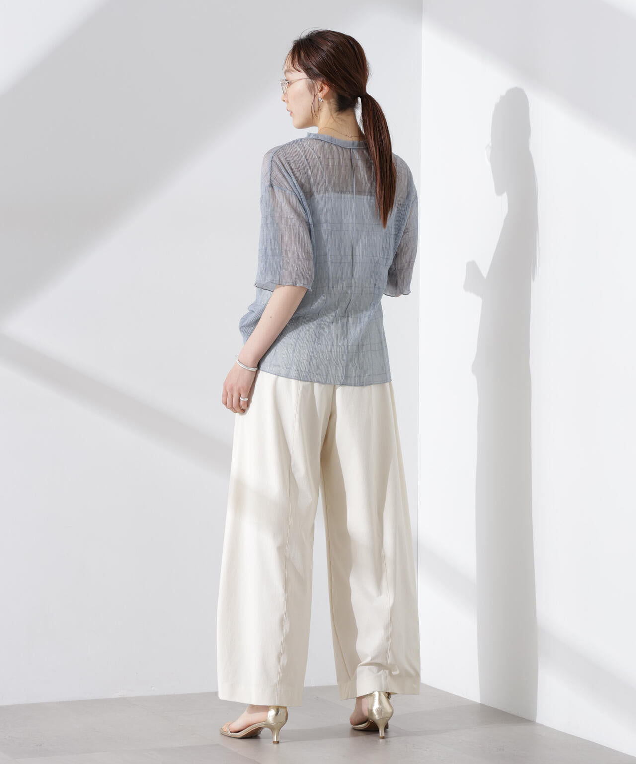 楊柳チェックシアーカットTシャツ