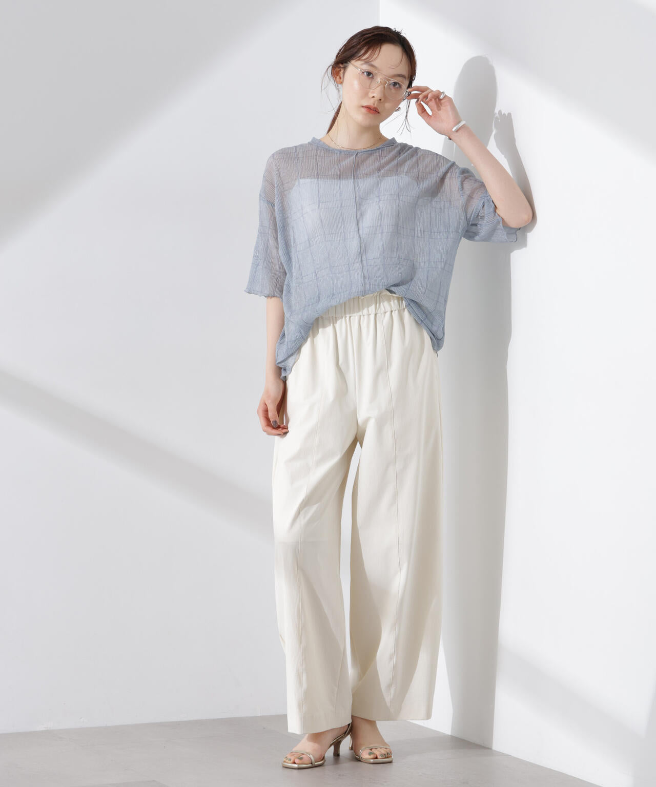 楊柳チェックシアーカットTシャツ