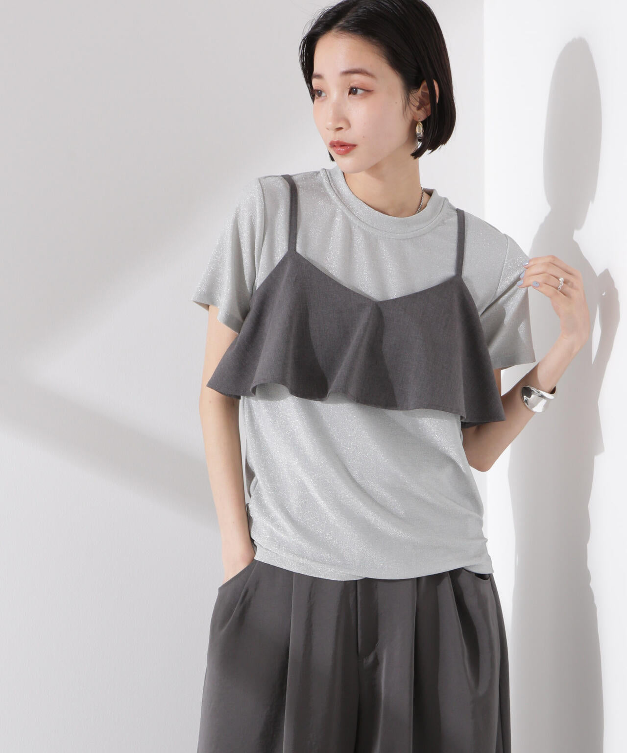 ラメカットクルーネックＴシャツ