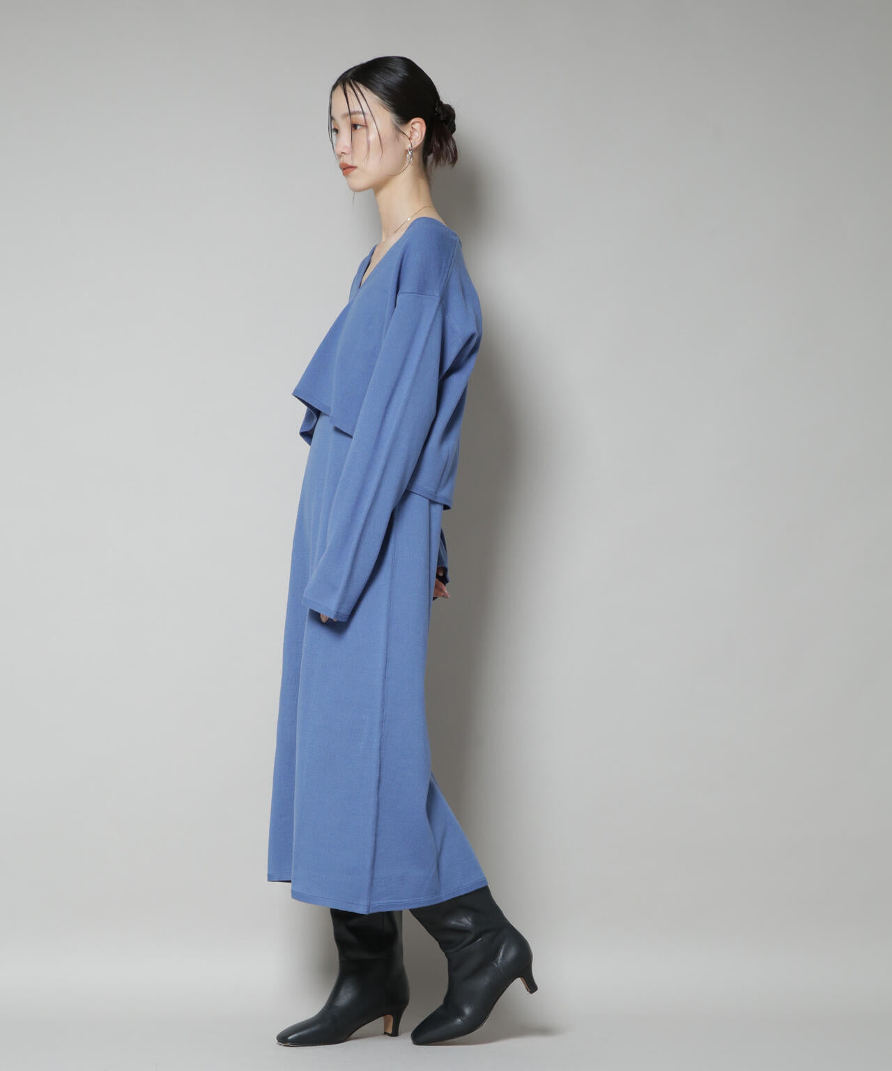 ニットキャミワンピース×クロップドVネックニット セット