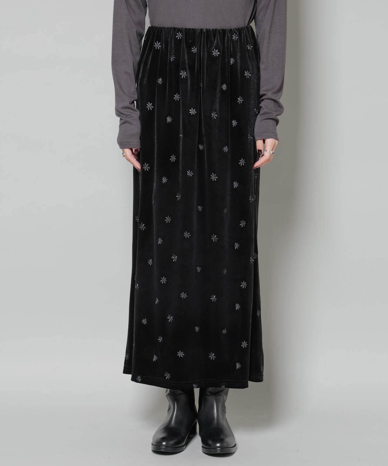 刺繍ベロアカットナロースカート(セットアップ可)