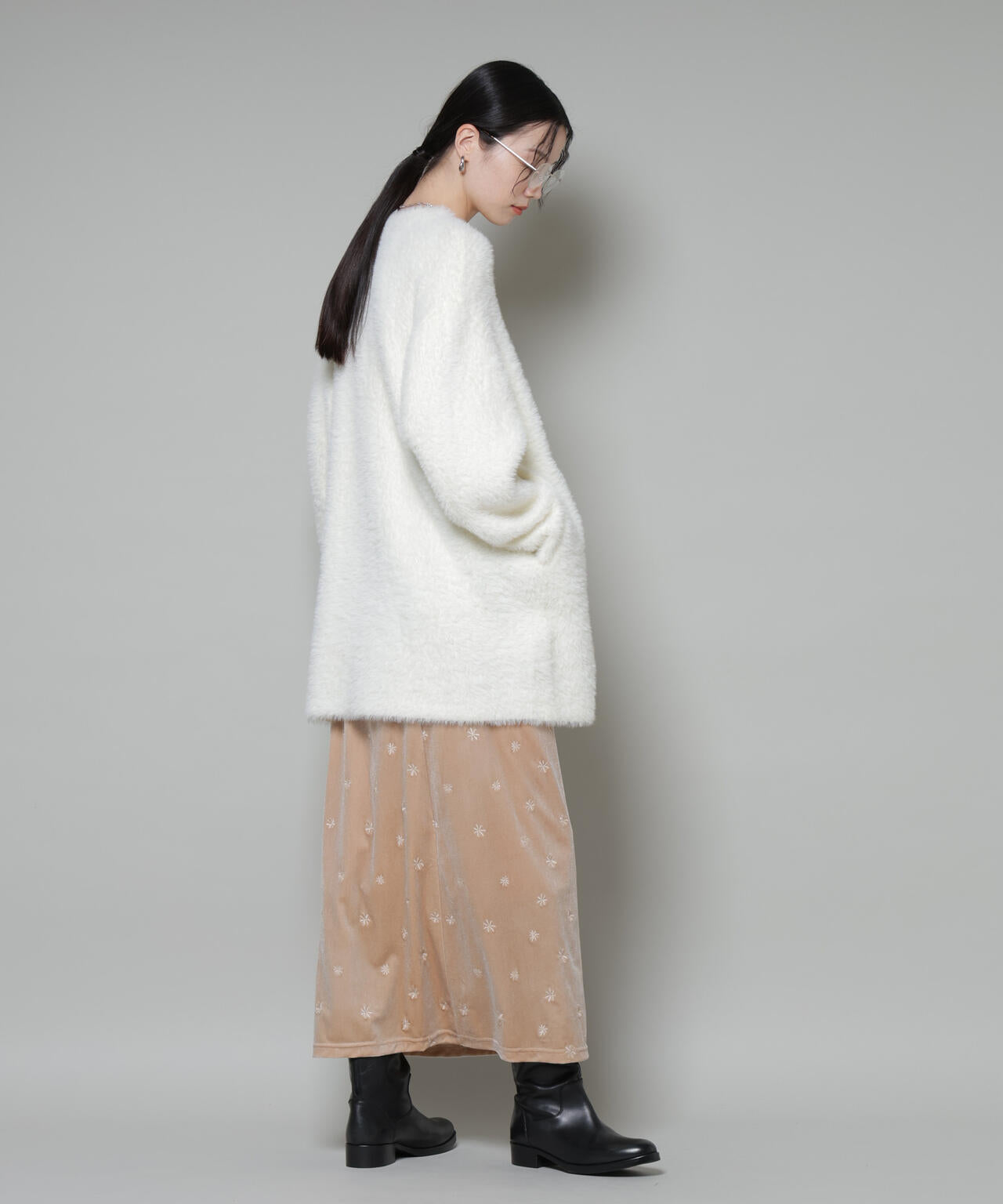 刺繍ベロアカットナロースカート(セットアップ可)