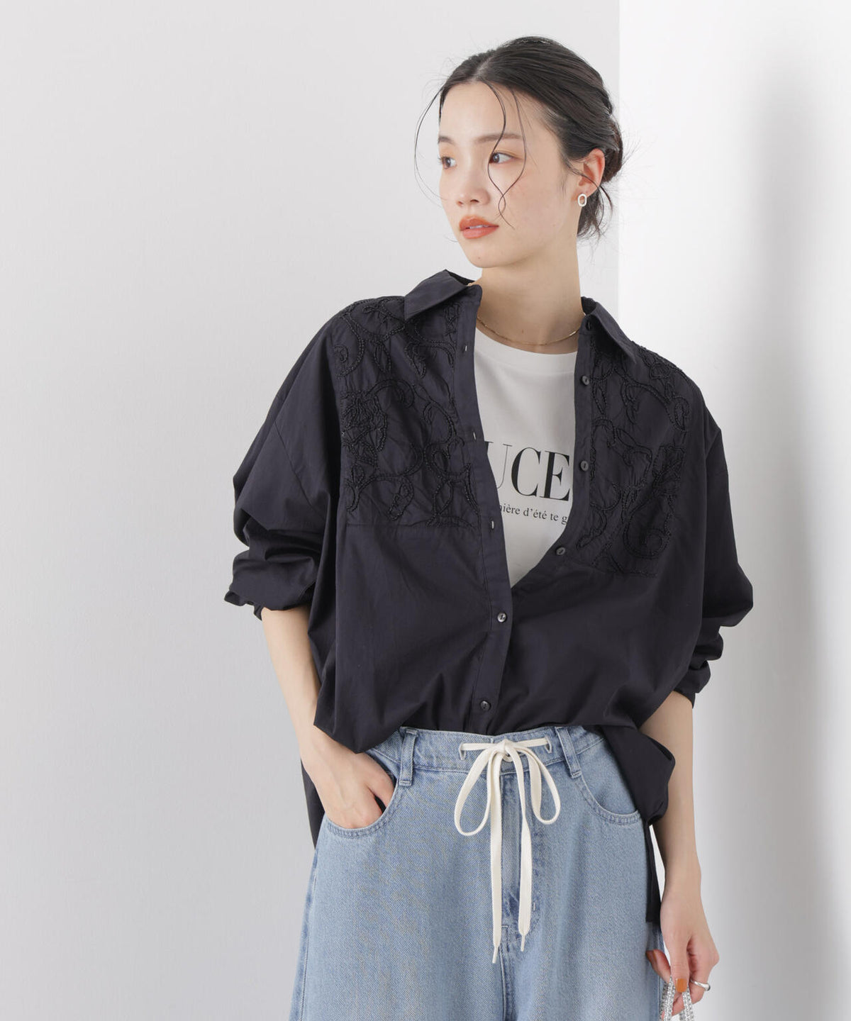 made in INDIA エンブロイダリーヨークシャツ
