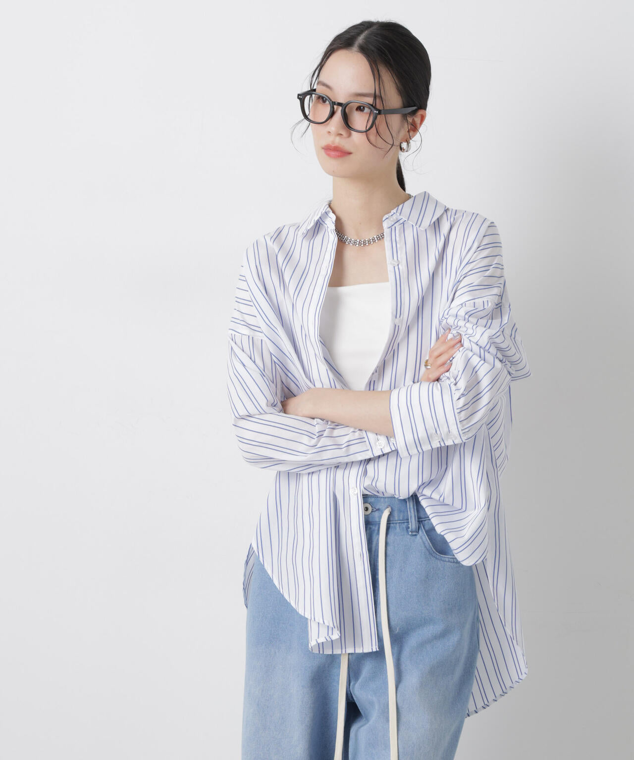ブロードワイドシルエットストライプシャツ