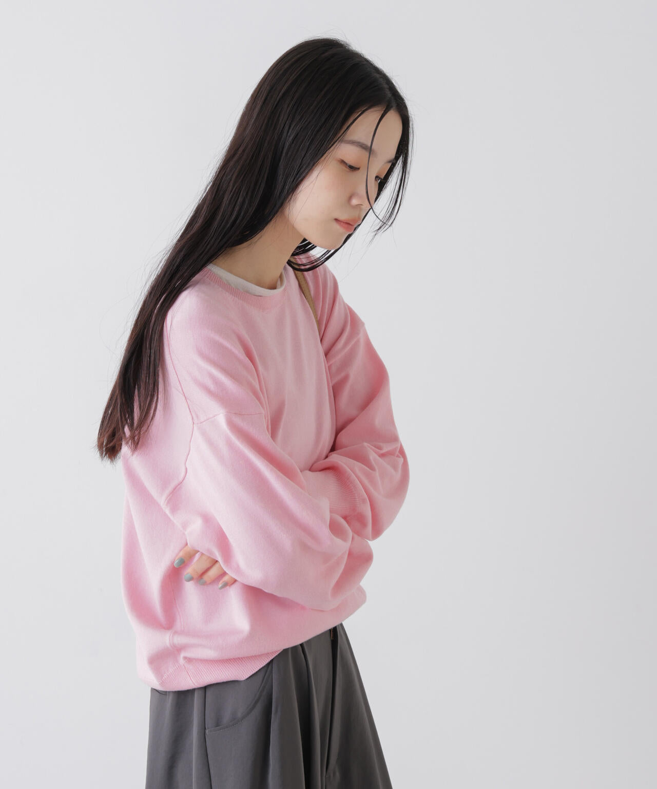 洗濯機洗可バンブーレーヨンニット ワイドクルーネックプルオーバー