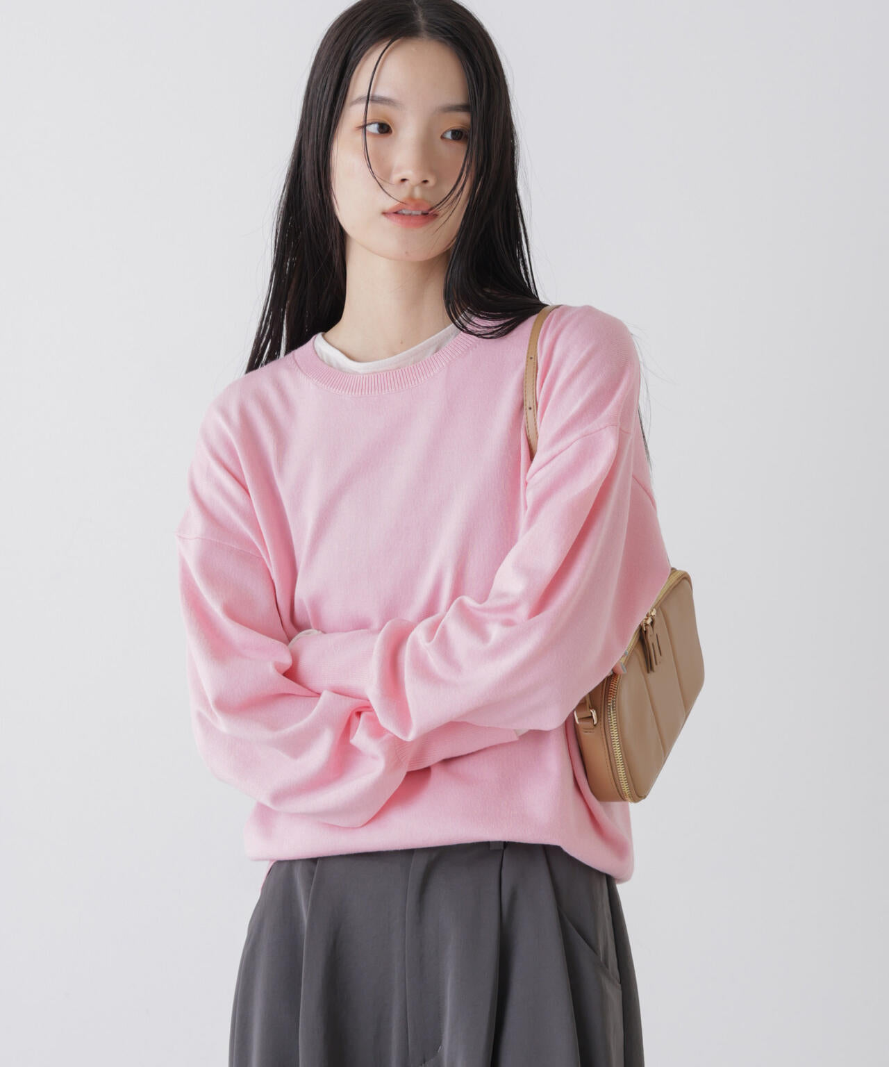 洗濯機洗可バンブーレーヨンニット ワイドクルーネックプルオーバー