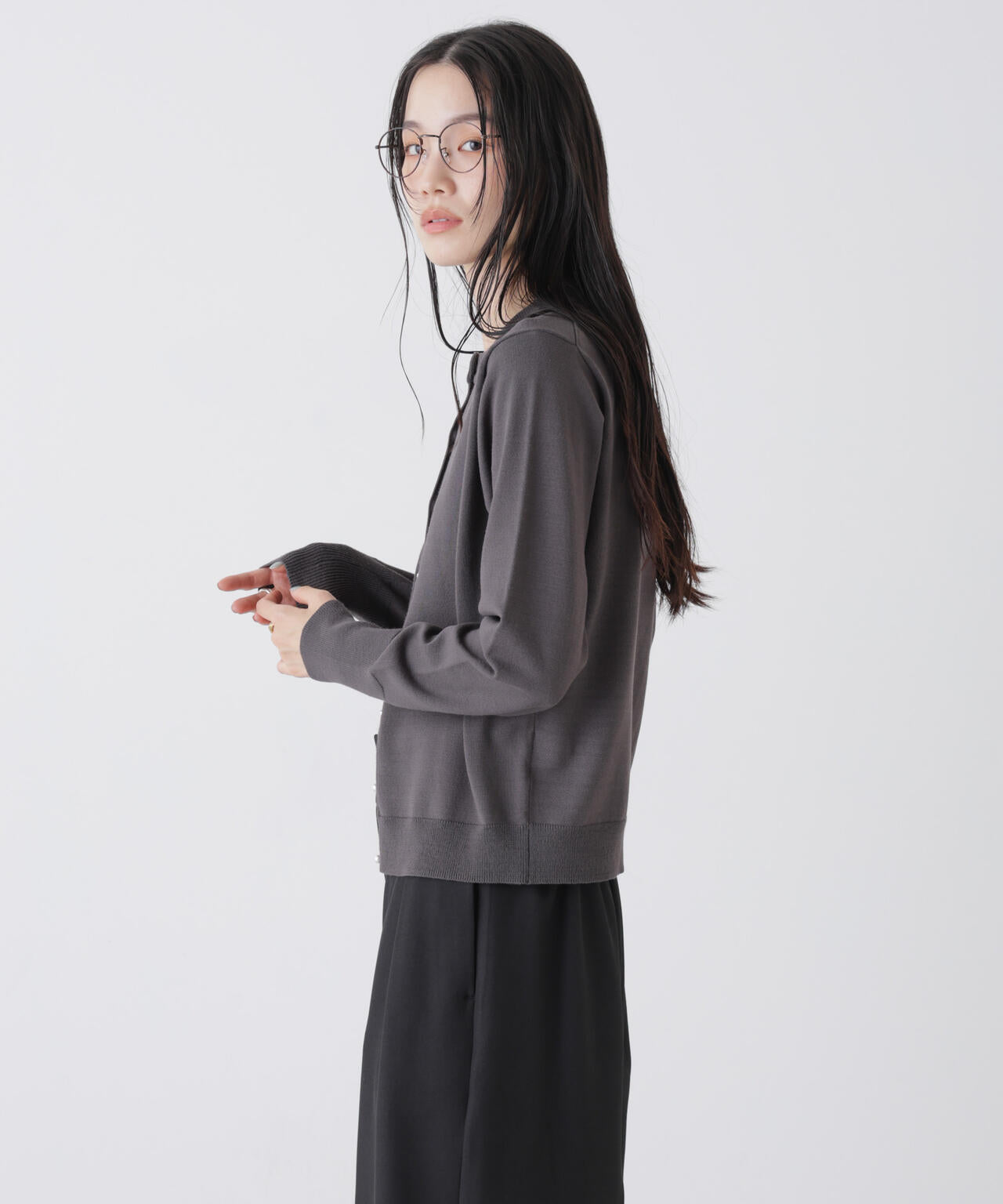 洗濯機洗可バンブーレーヨンニット パールボタンカーディガン