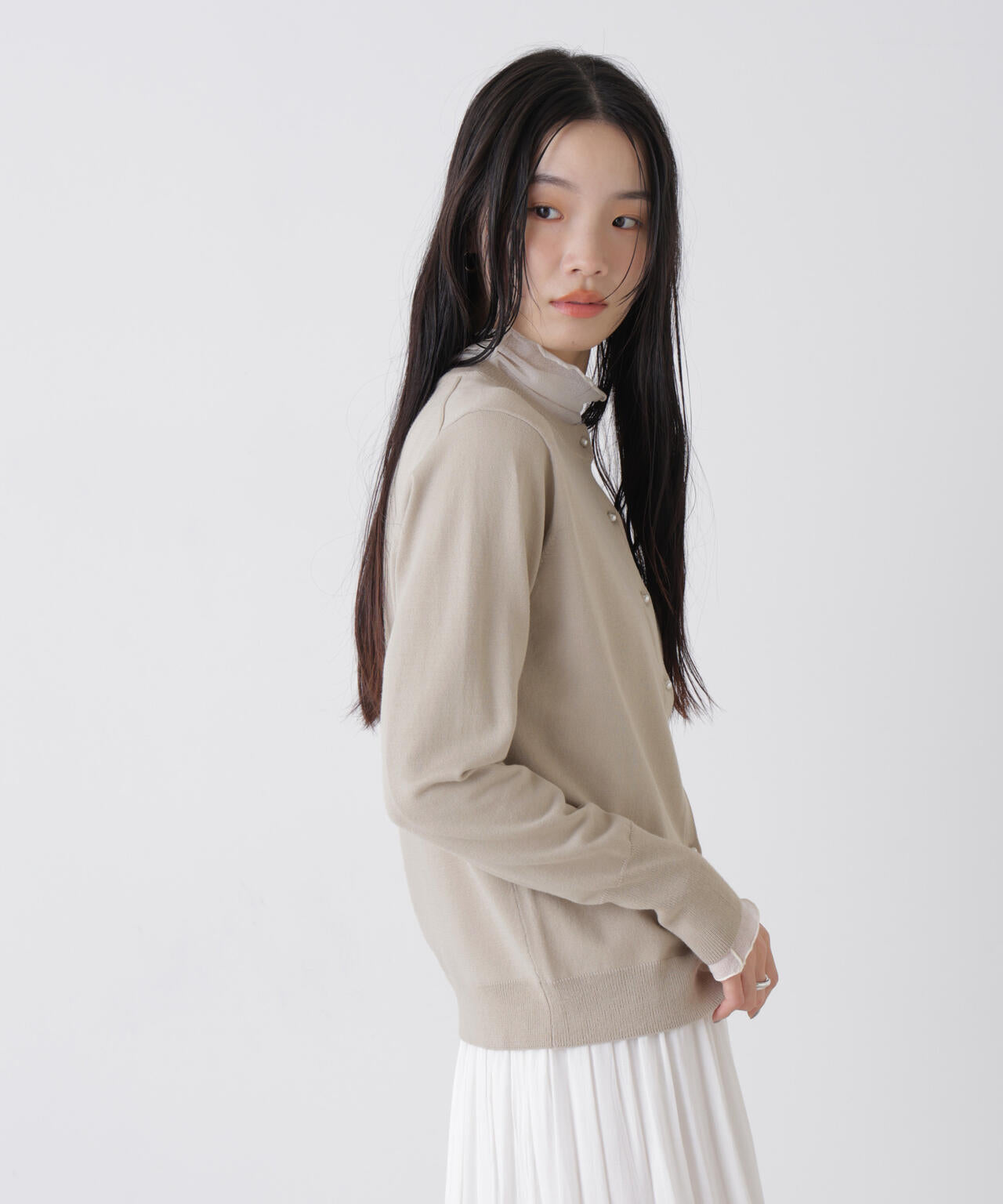 洗濯機洗可バンブーレーヨンニット パールボタンカーディガン
