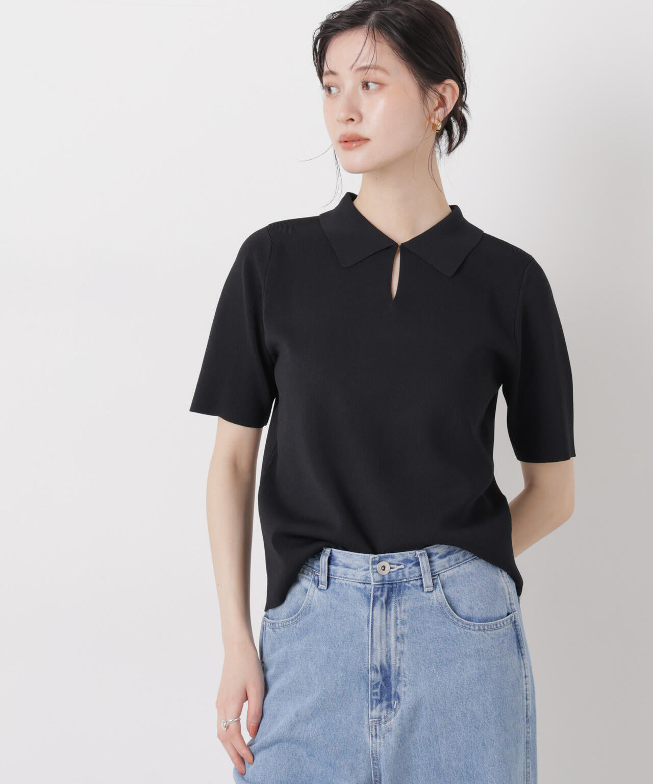 洗濯機洗い可UVカット接触冷感衿付き半袖ポロニット