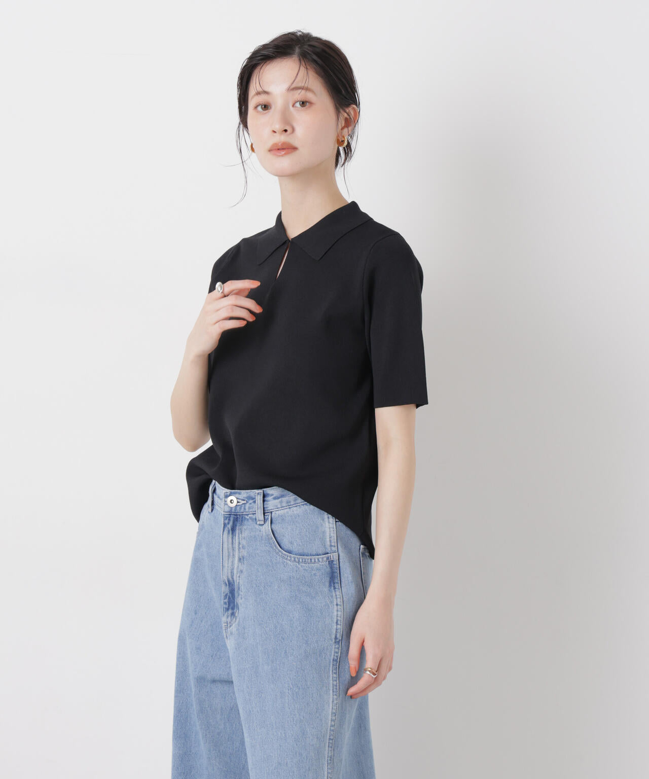 洗濯機洗い可UVカット接触冷感衿付き半袖ポロニット