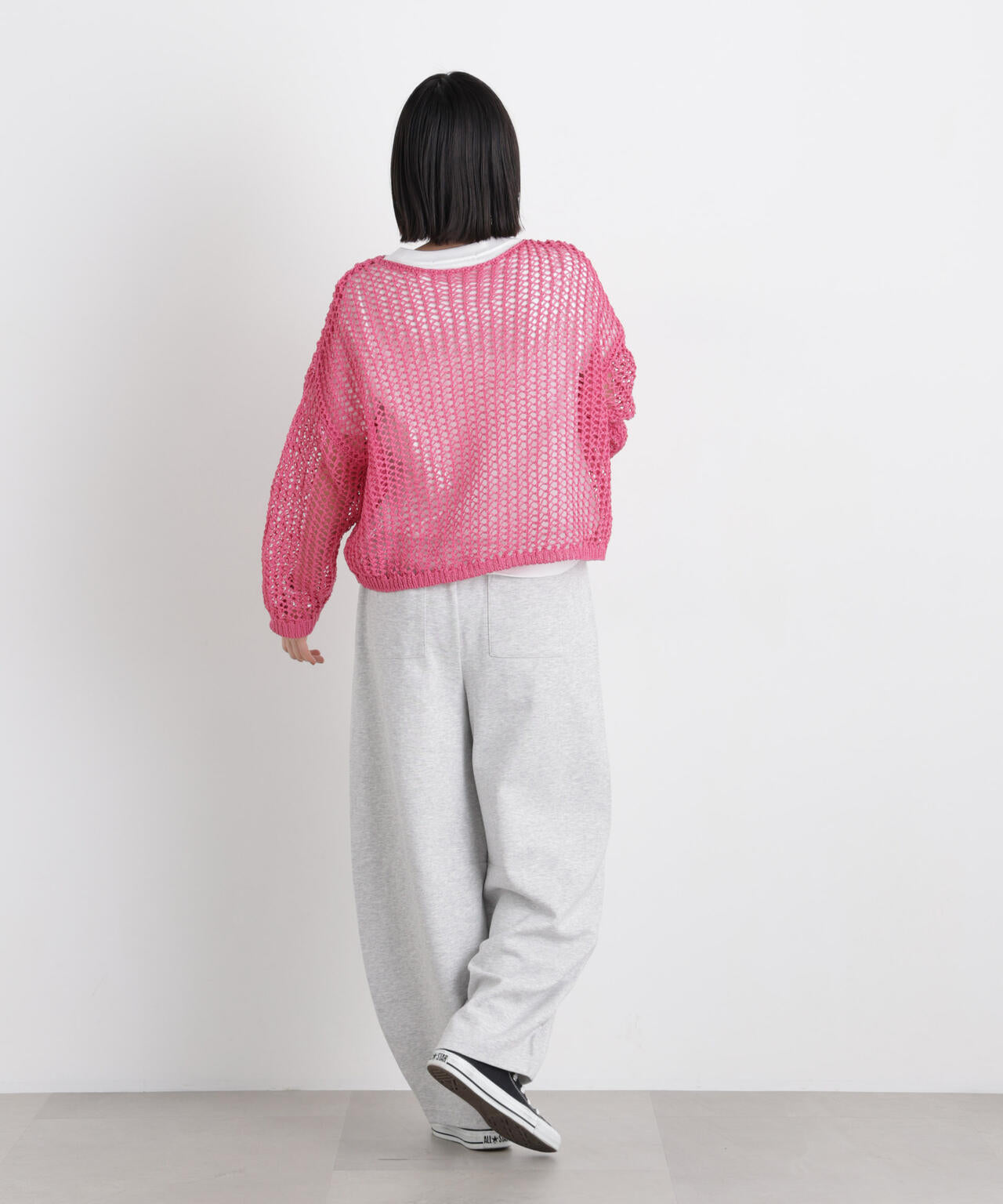 ワイドシルエットメッシュニットプルオーバー