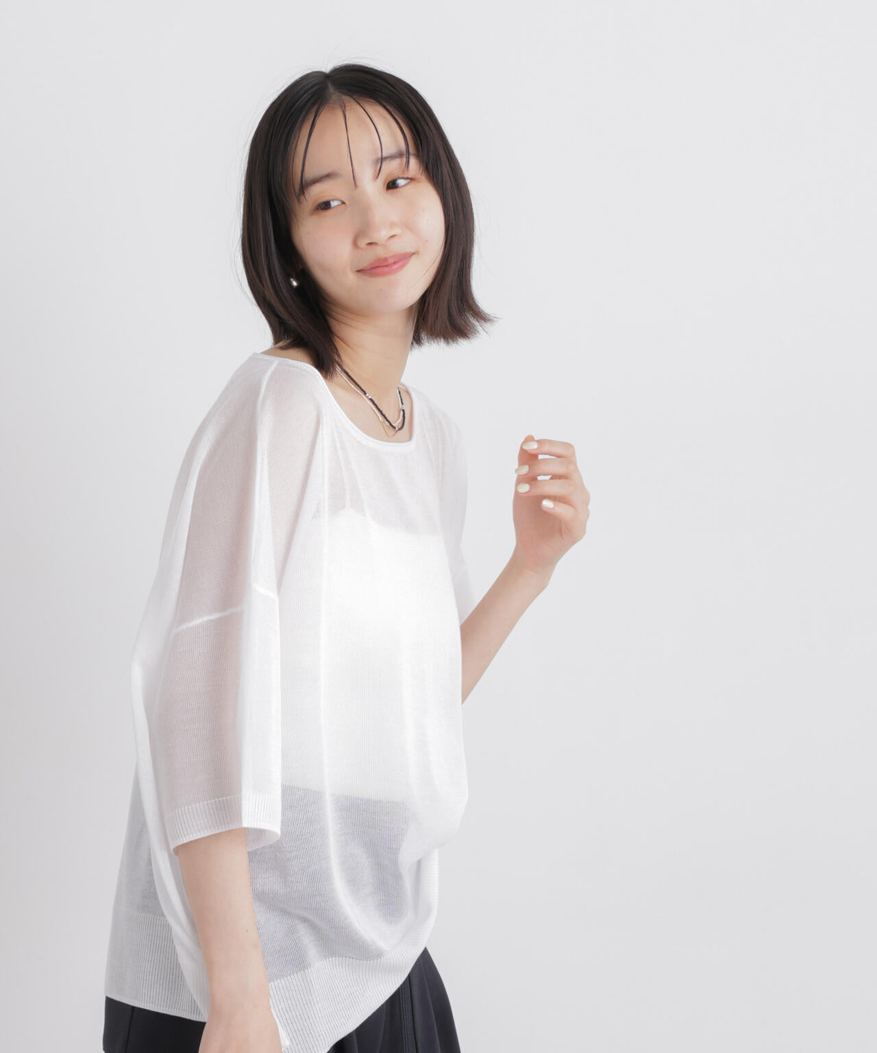 ボートネックシアーワイドニット