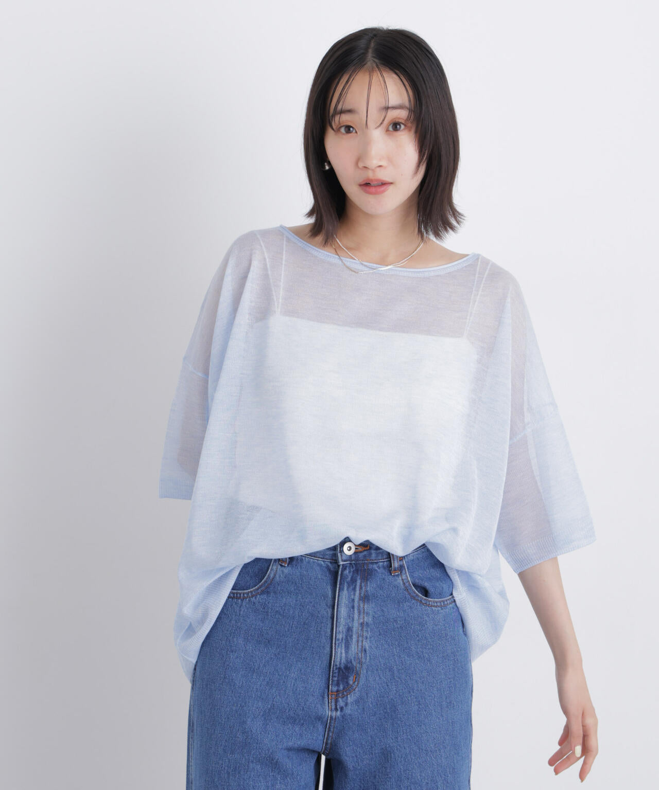 ボートネックシアーワイドニット