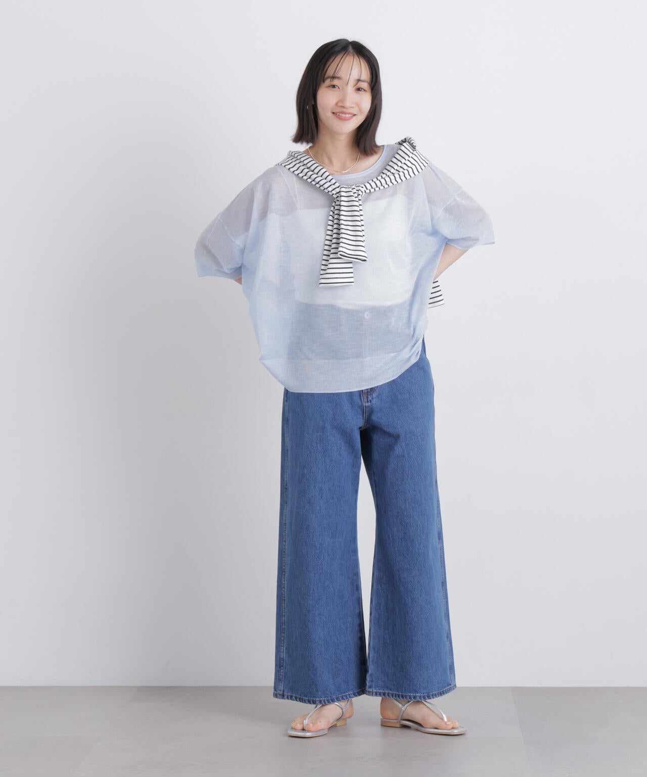 ボートネックシアーワイドニット