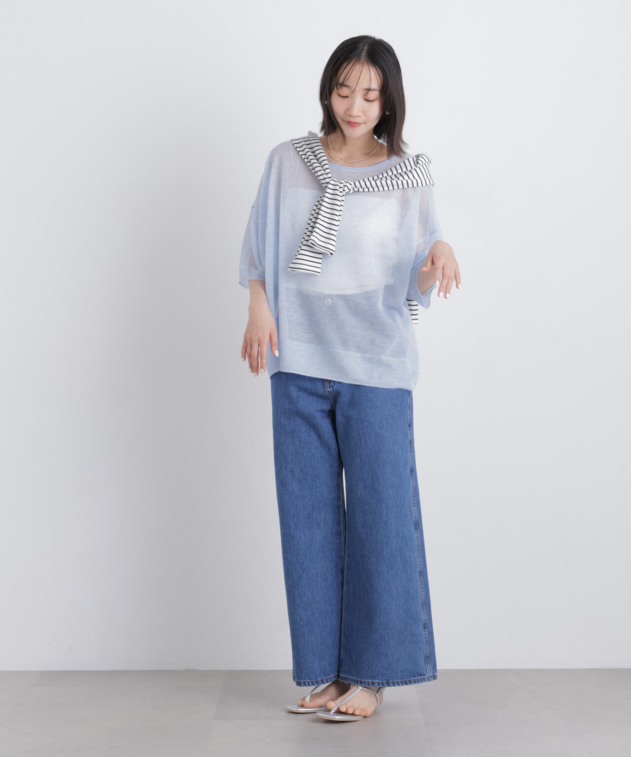 ボートネックシアーワイドニット