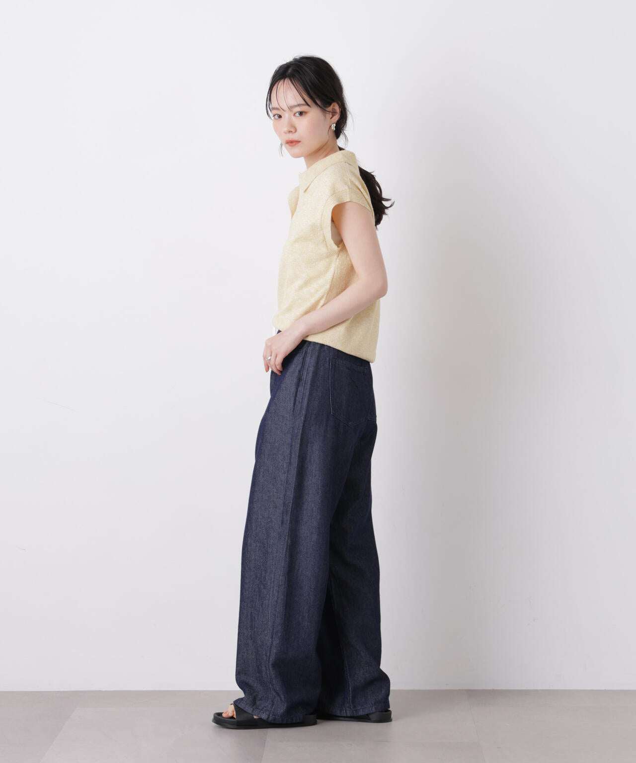 ノースリーブメランジポロニットトップス