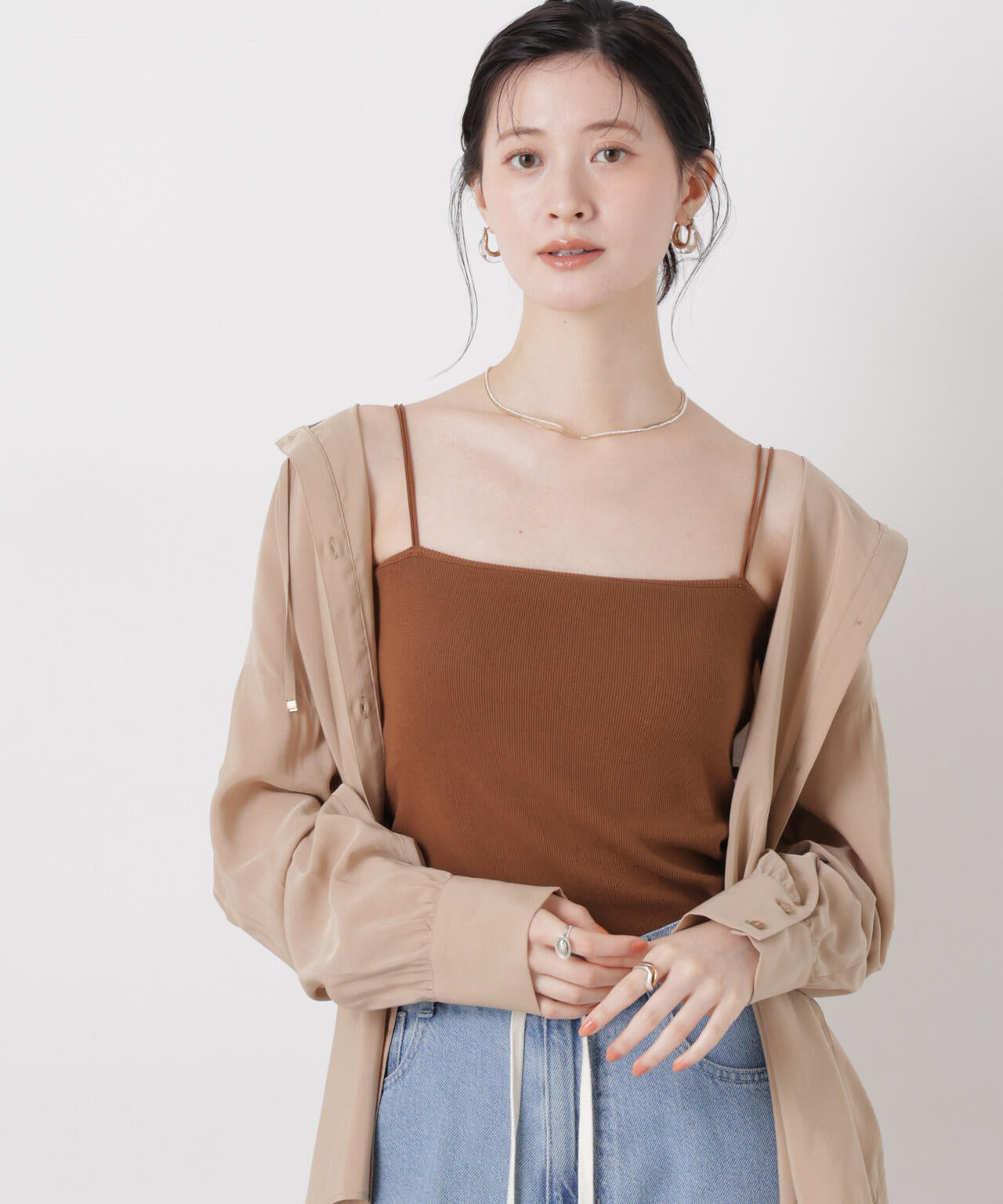 抗菌防臭リブカップ付きダブルストラップキャミソール