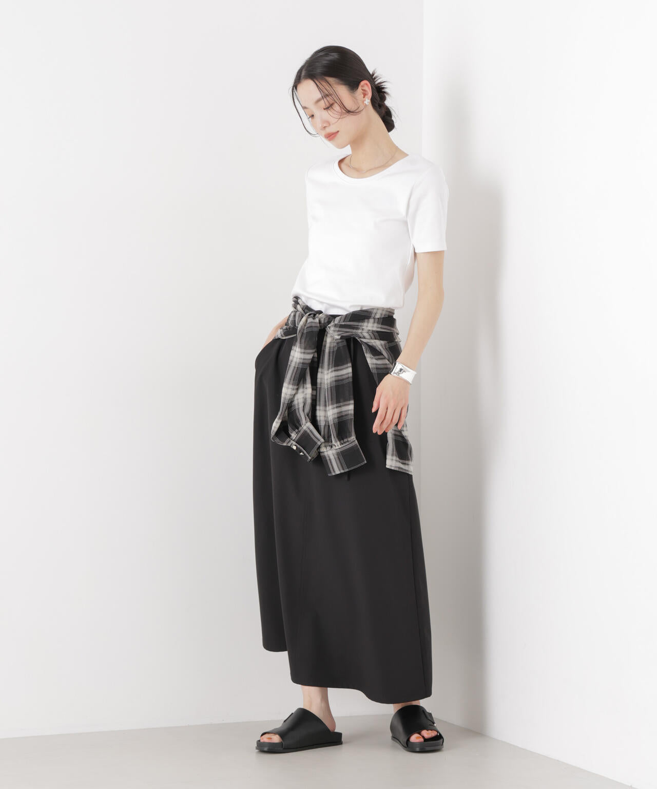 抗菌防臭コットンフライスカットクルーネックトップス