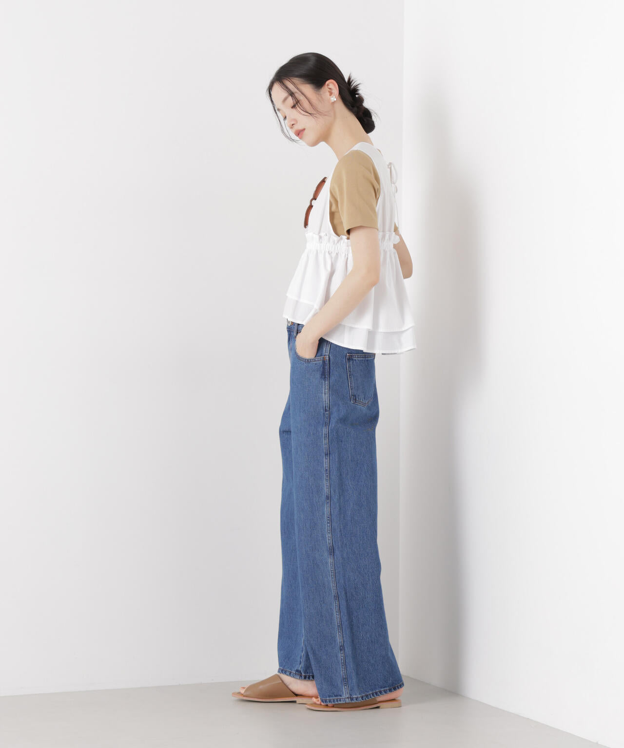 抗菌防臭コットンフライスカットクルーネックトップス