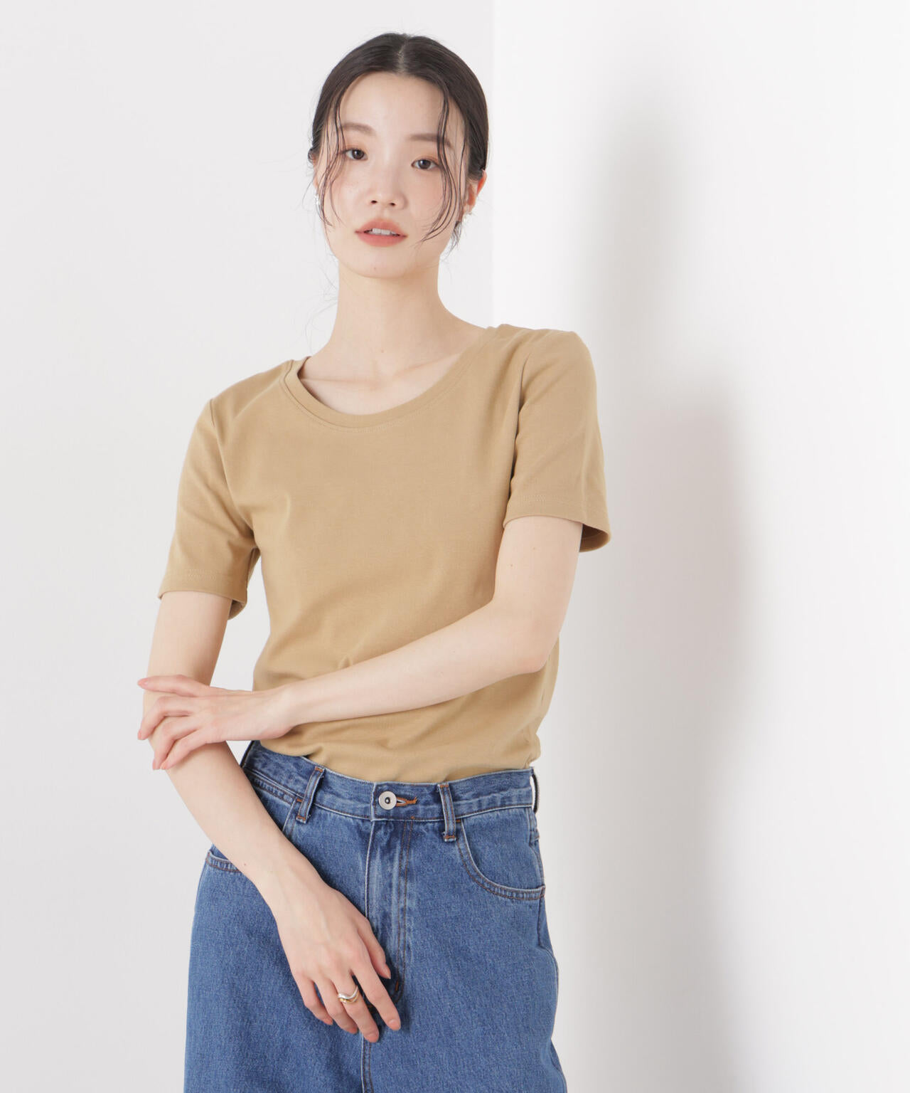 抗菌防臭コットンフライスカットクルーネックトップス