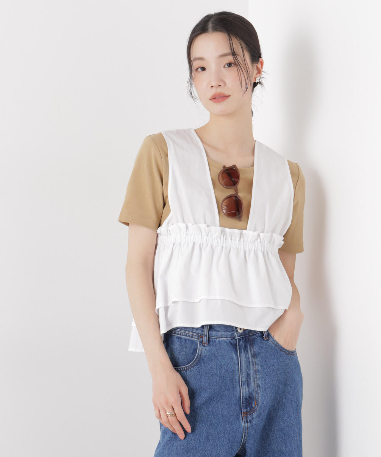 抗菌防臭コットンフライスカットクルーネックトップス