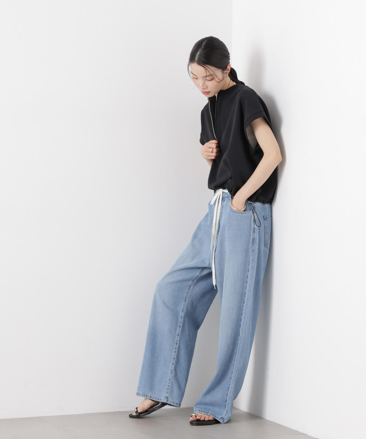 接触冷感ダンボールカットハーフジップトップス(セットアップ可)