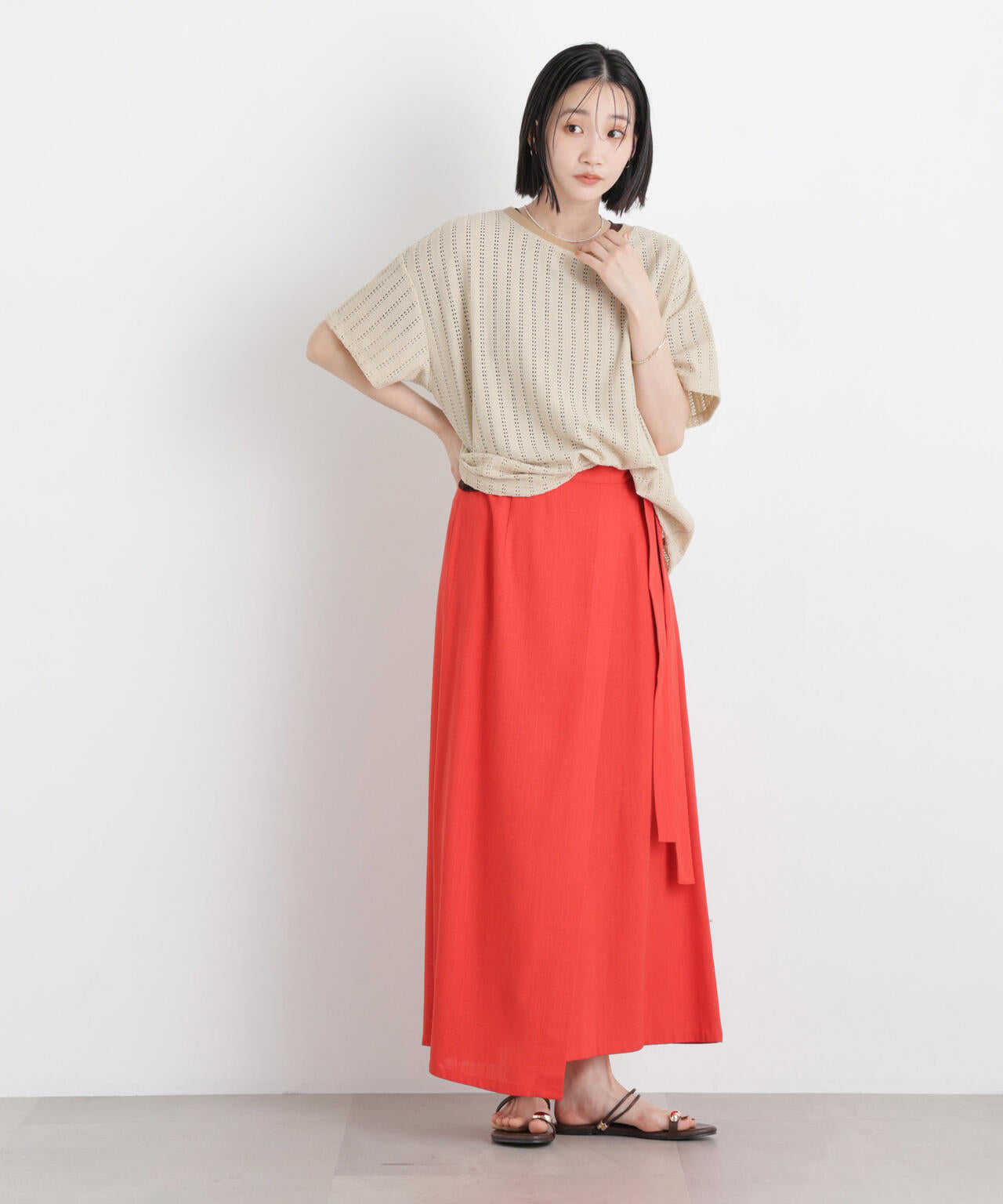 カットジャガードドロストヘムトップス