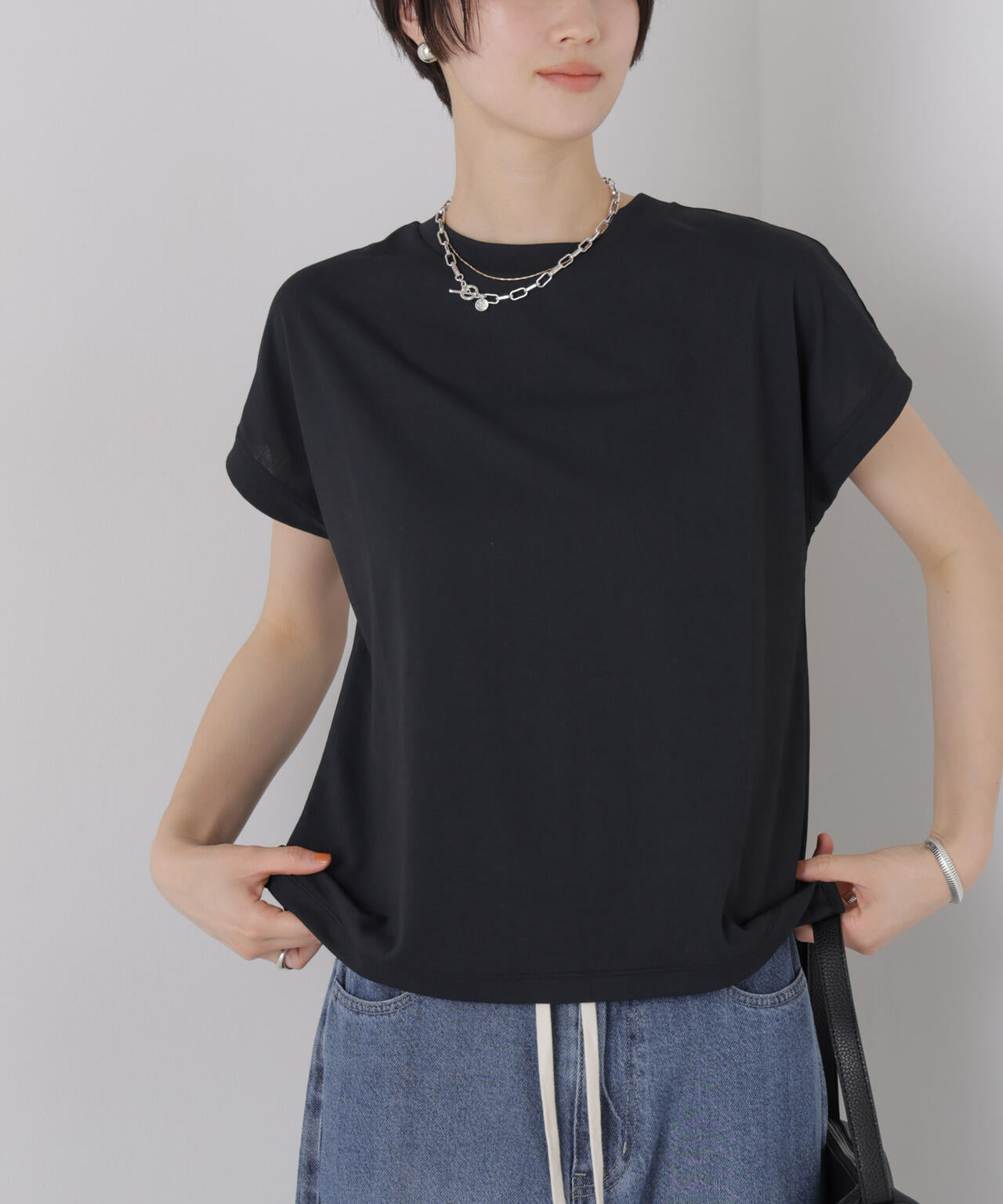 汗隠糸加工&多彩機能カットソー素材 ドルマンフレンチトップス