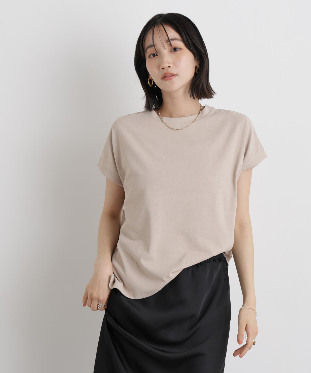 汗隠糸加工&多彩機能カットソー素材 ドルマンフレンチトップス