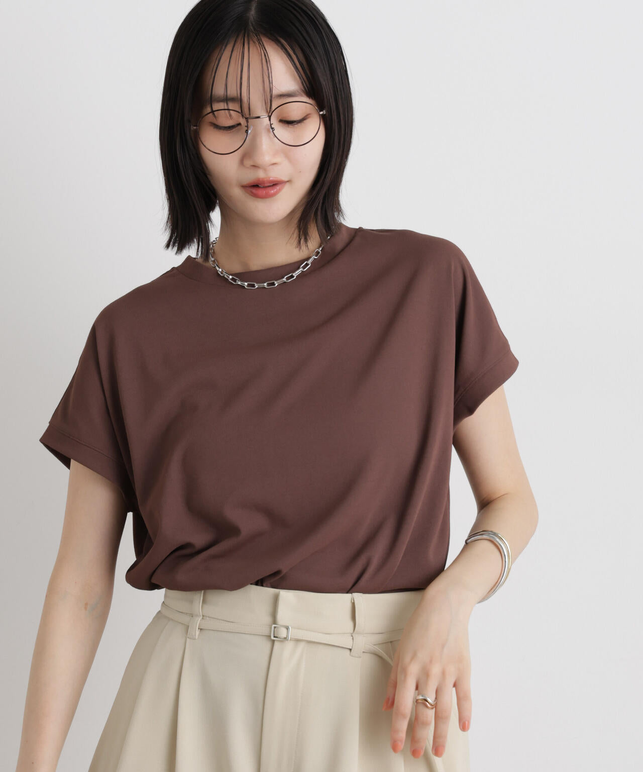 汗隠糸加工&多彩機能カットソー素材 ドルマンフレンチトップス