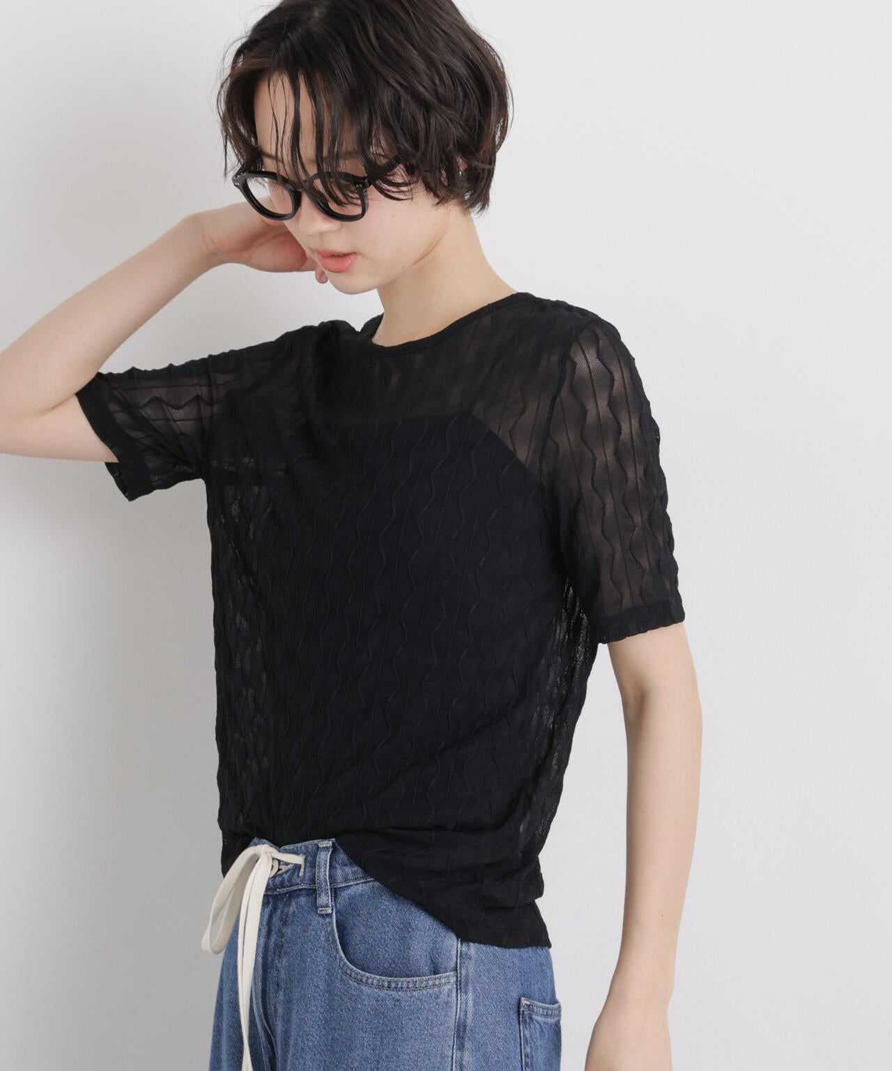 シアーカットクルーネックトップス
