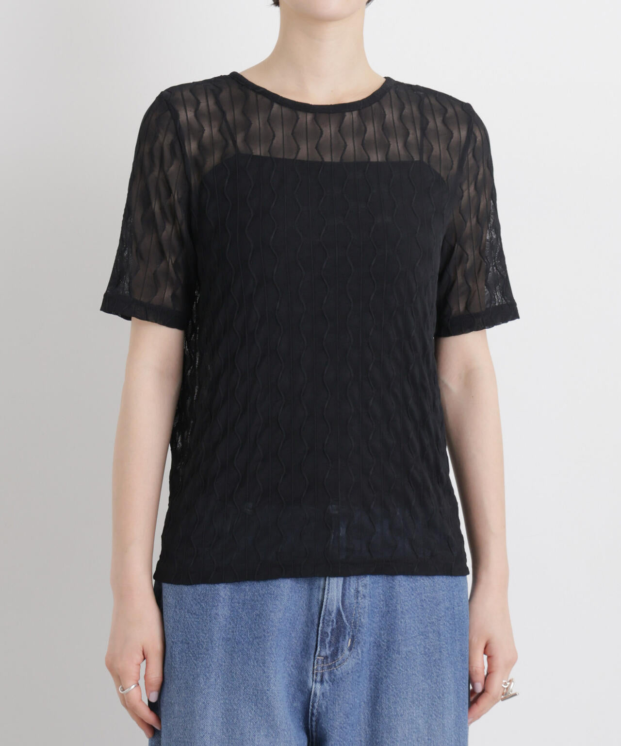 シアーカットクルーネックトップス