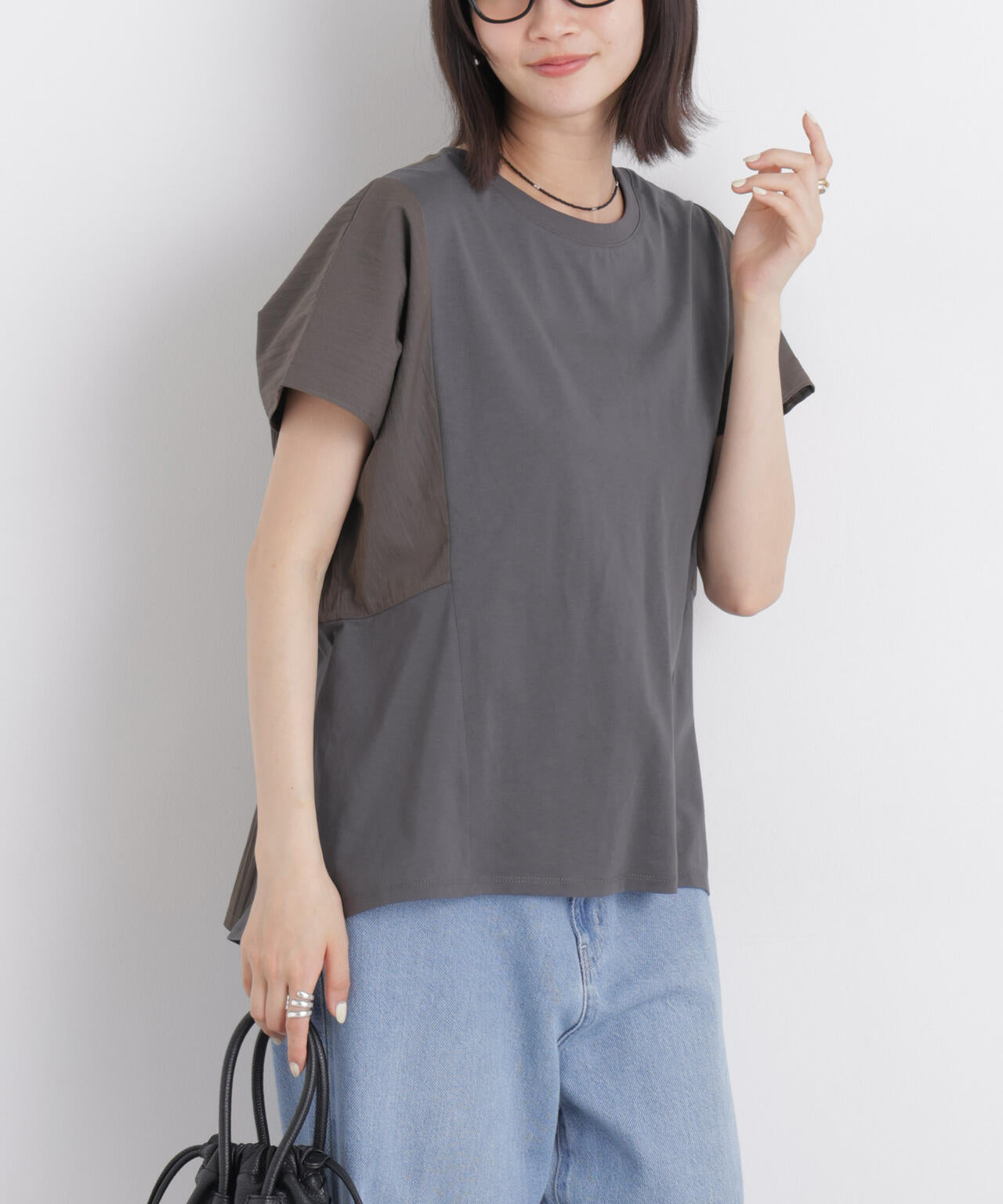 タフタコンビバックギャザーデザインカットトップス