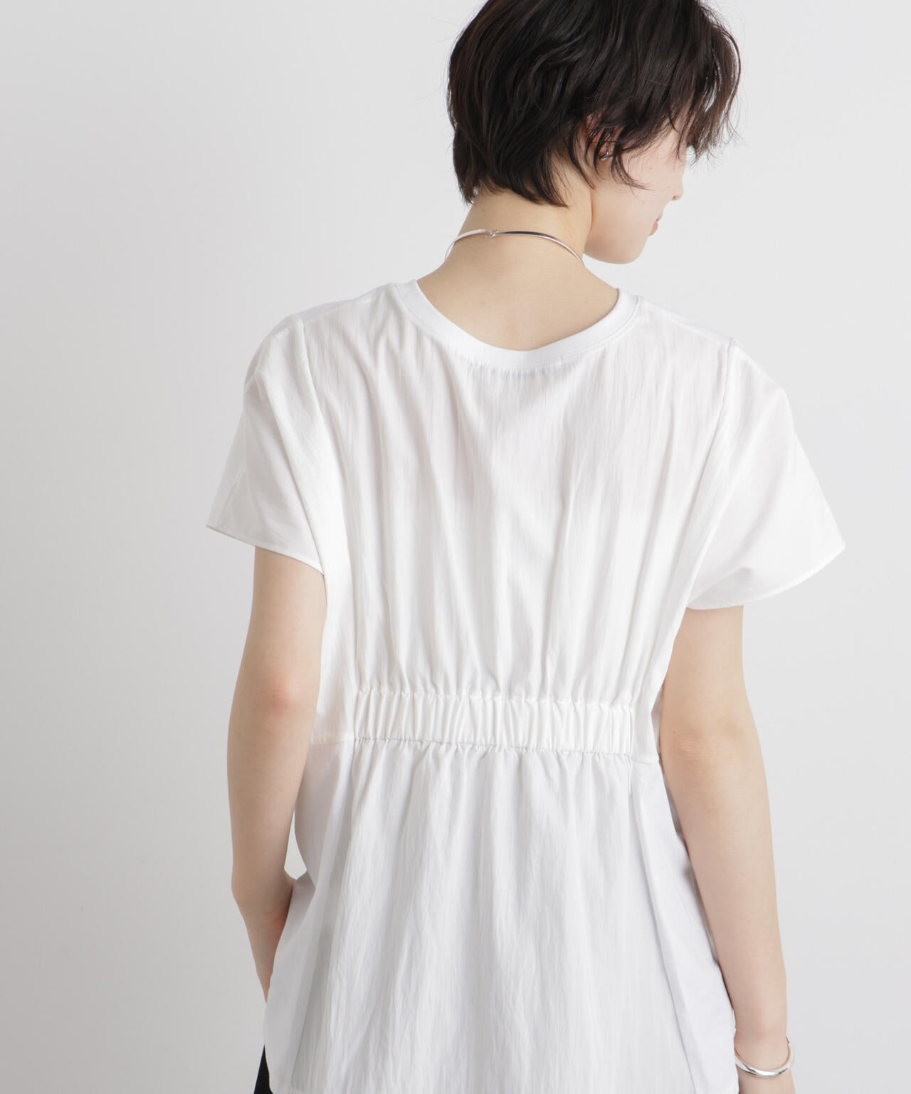 タフタコンビバックギャザーデザインカットトップス