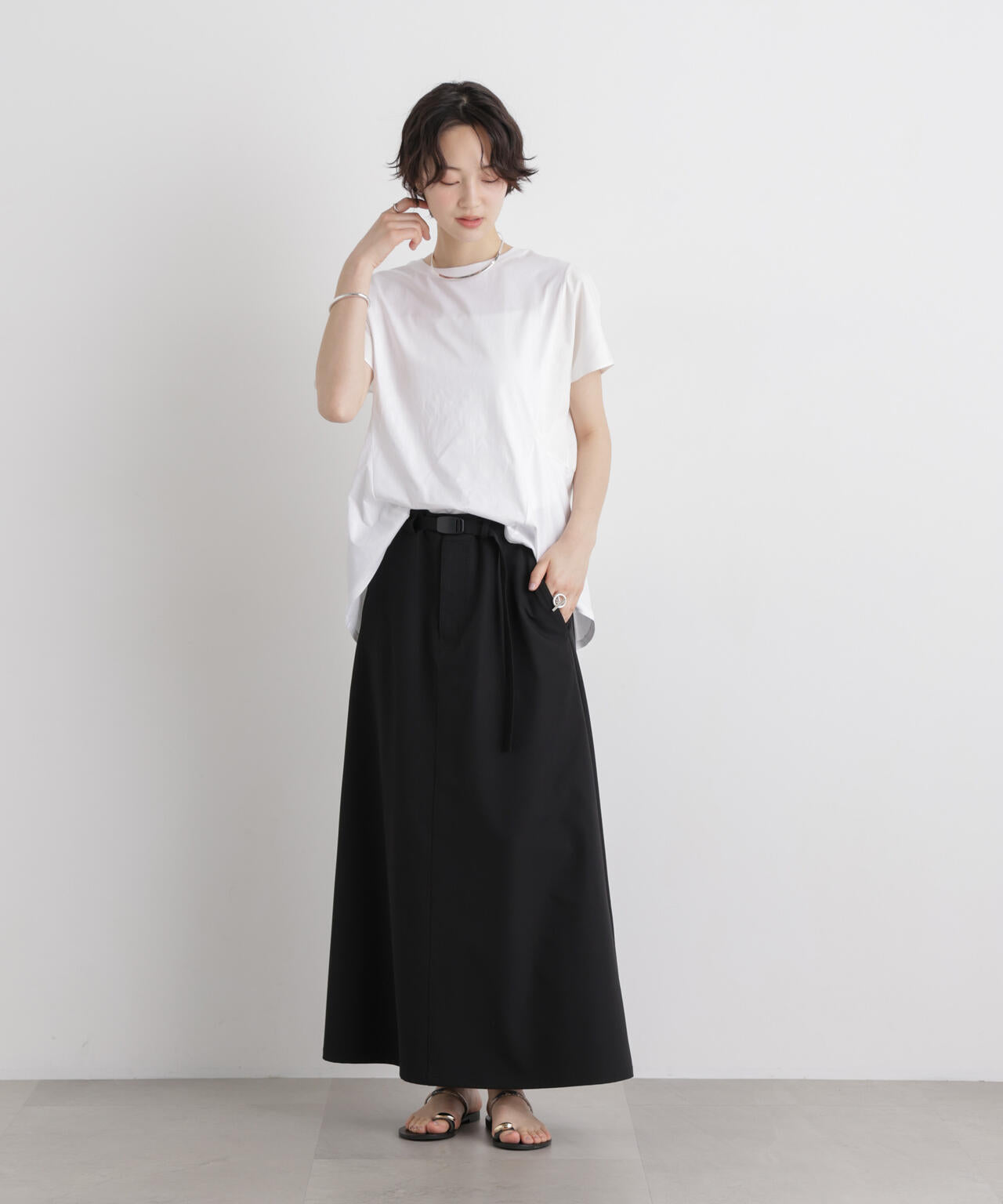 タフタコンビバックギャザーデザインカットトップス