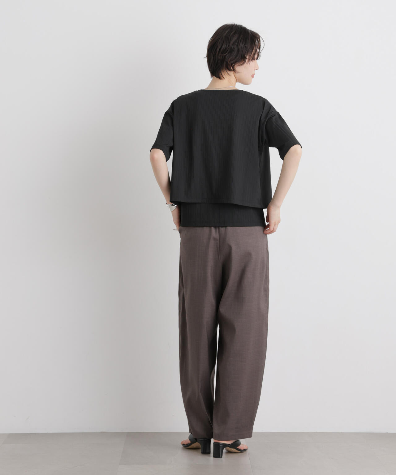 エステルワイドリブ半袖カーディガン&タンクアンサンブルセット(セットアップ可)