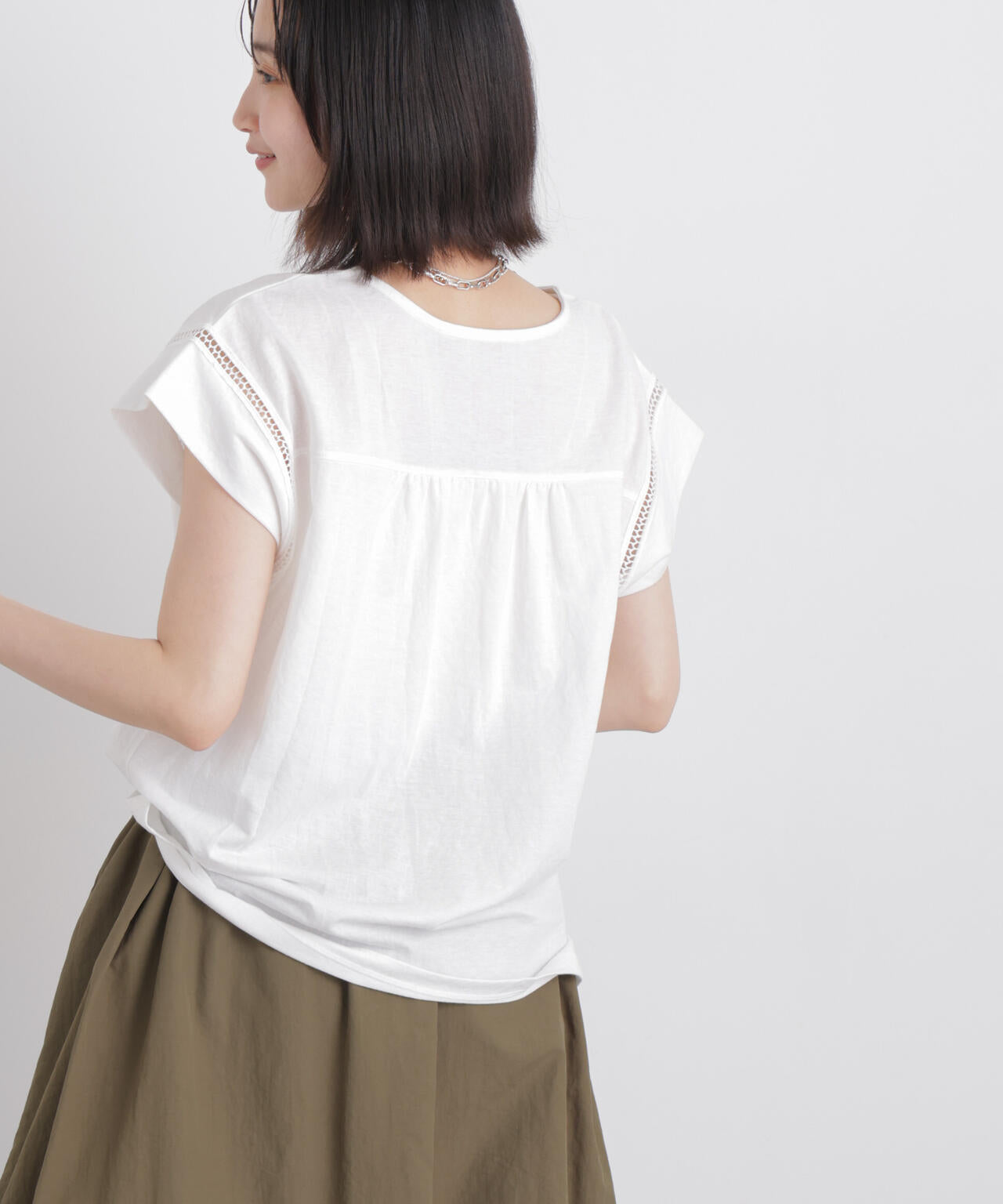 ハシゴレースフレンチスリーブカットトップス