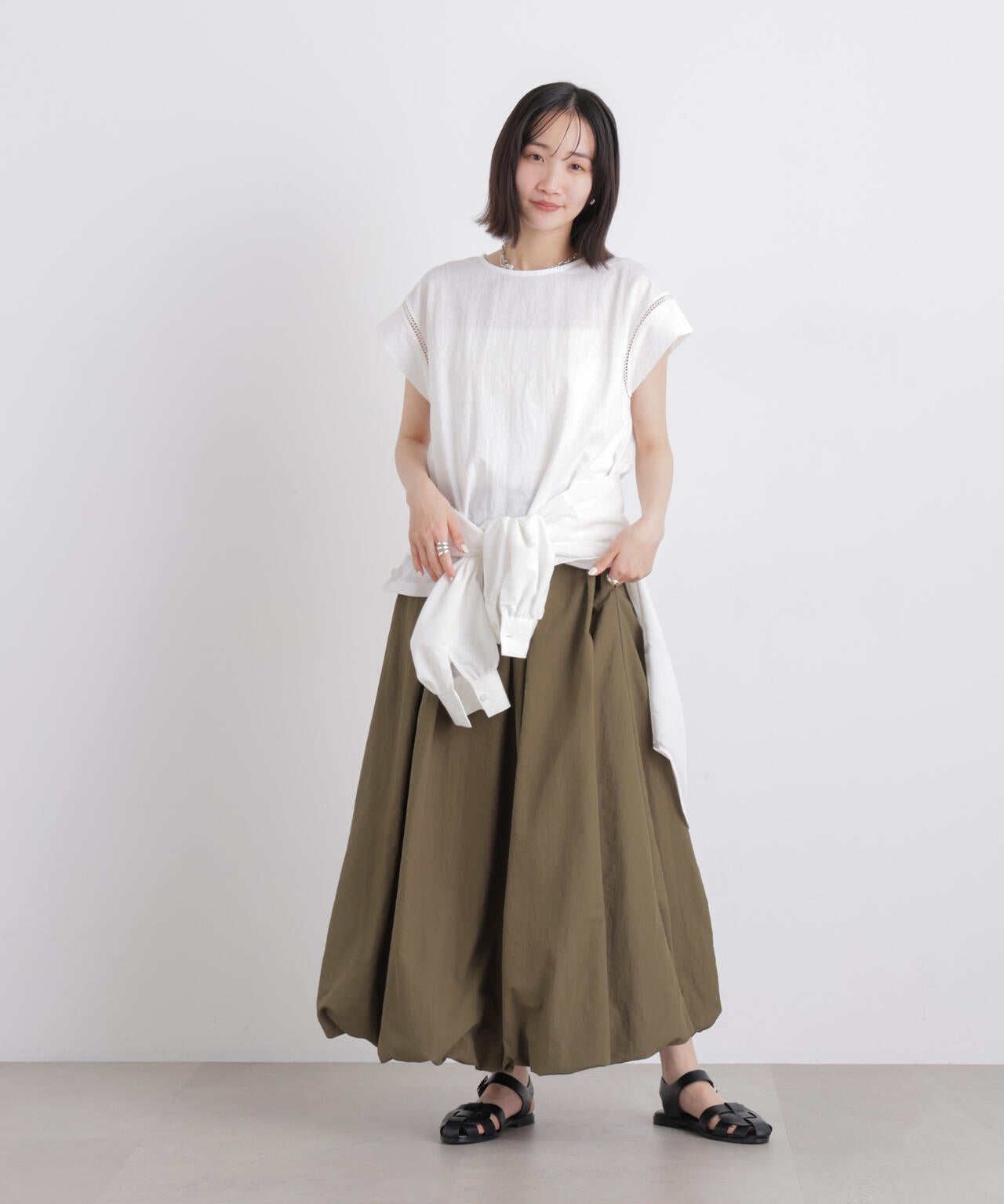 ハシゴレースフレンチスリーブカットトップス