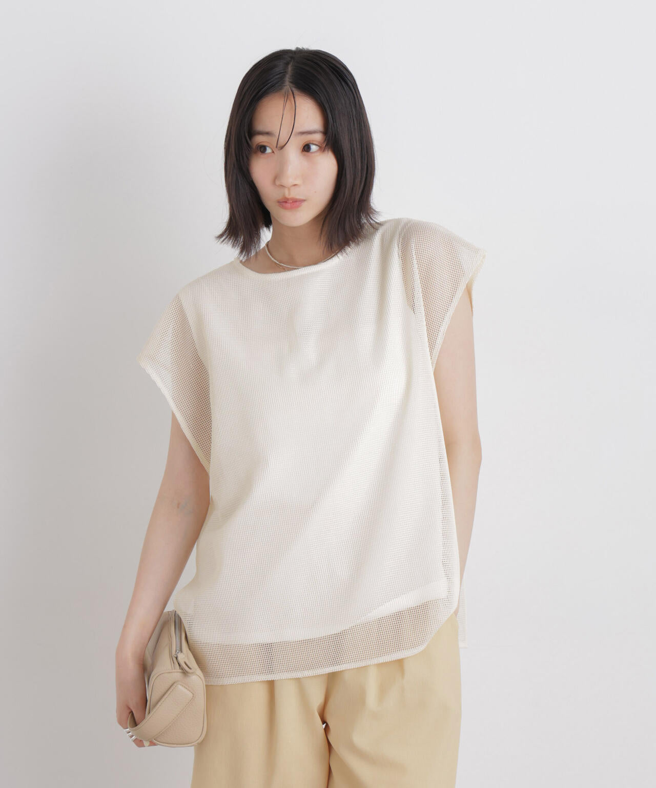 カラミメッシュレイヤードカットトップス