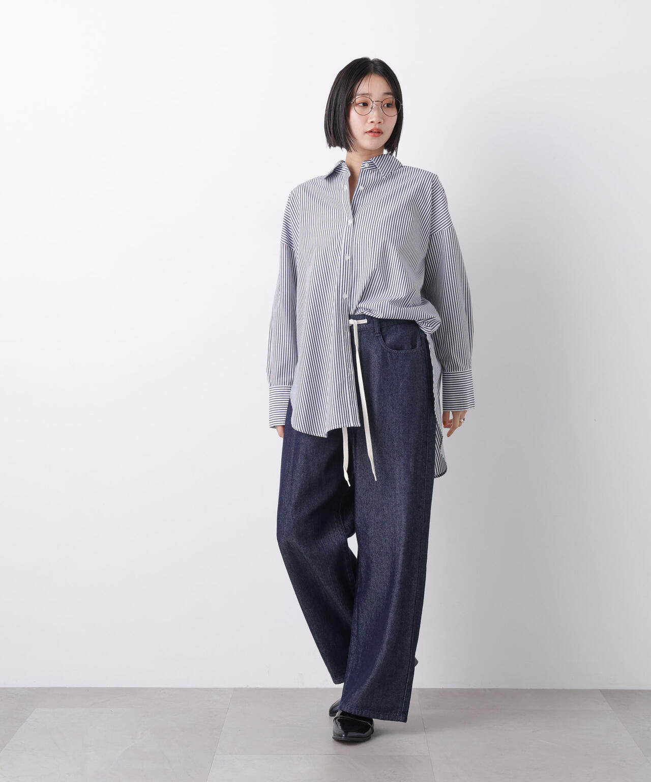 ウエストドロストワイドデニムパンツ