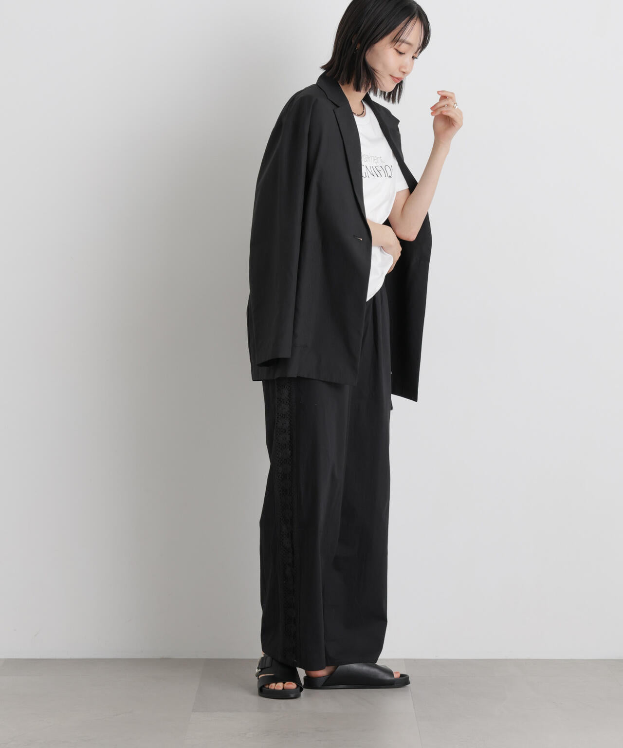 made in INDIA サイドレースワイドパンツ